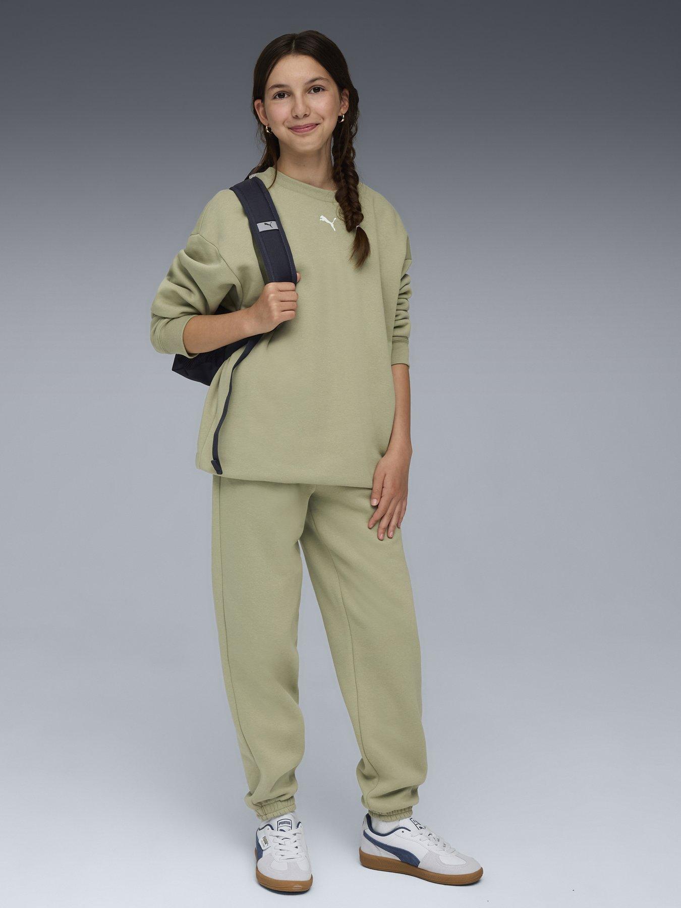 Puma Junior Girls Loungewear Oversized Sweat Set - Green