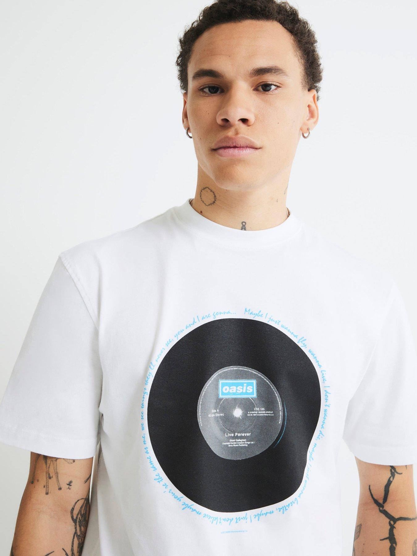 Image 1 of 4 of River Island Oasis Vinyl Graphic T-Shirt - White