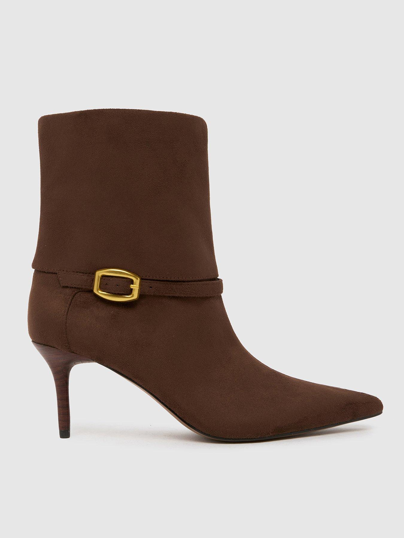 front image of schuh-brodie-buckle-formal-boots-brown
