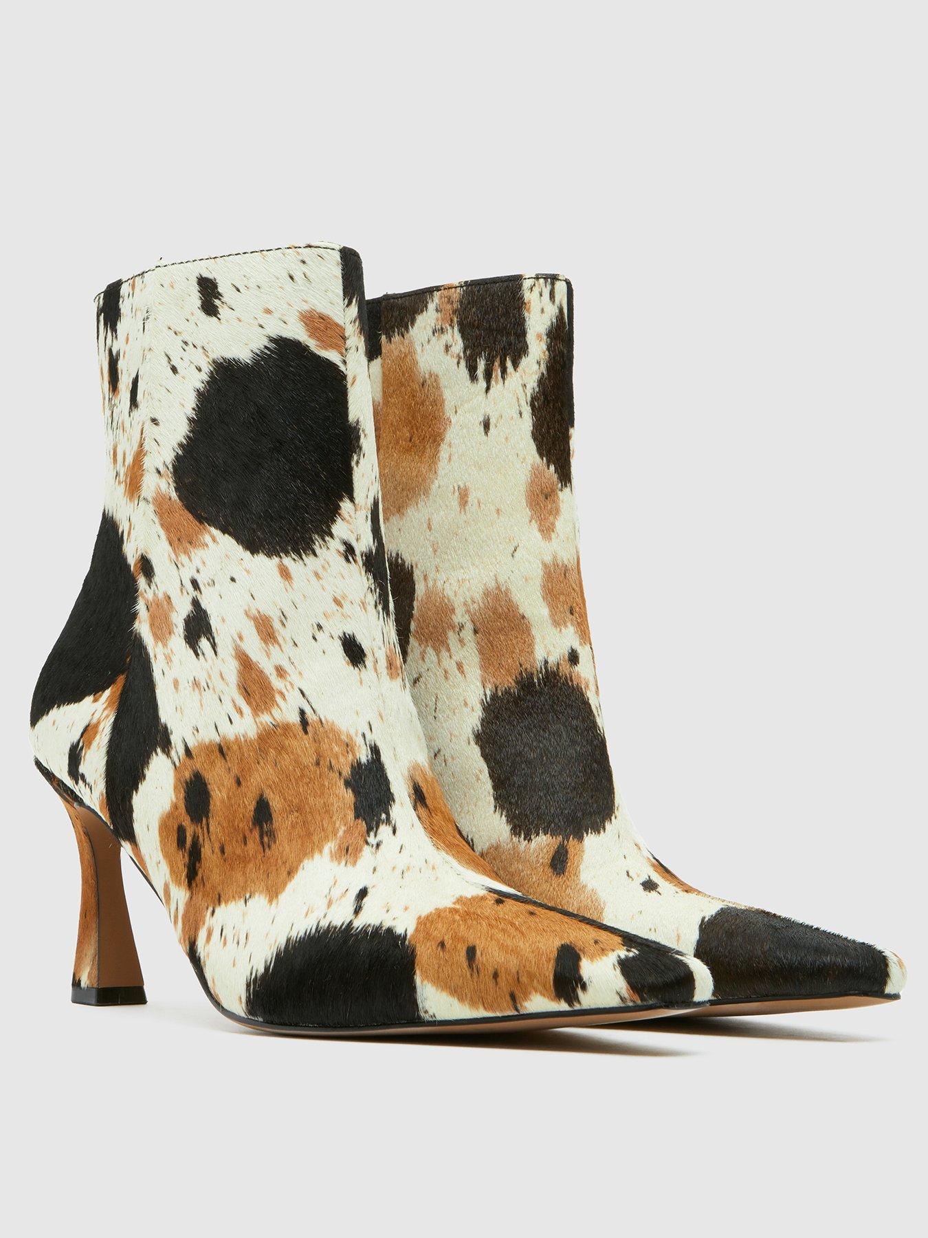 Image 2 of 4 of Schuh Bambi Leather Point Heeled Boot - Brown & White