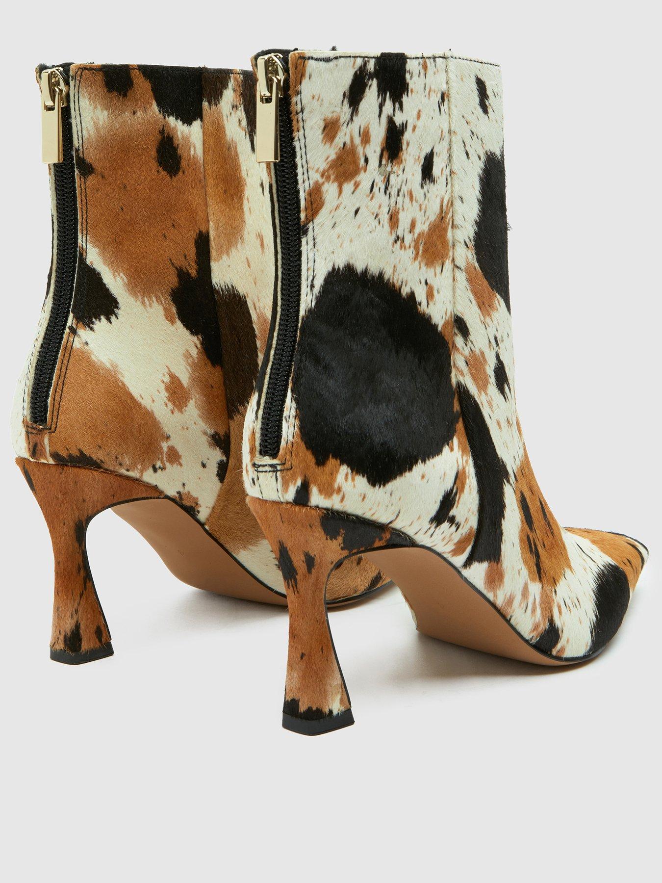Image 3 of 4 of Schuh Bambi Leather Point Heeled Boot - Brown & White