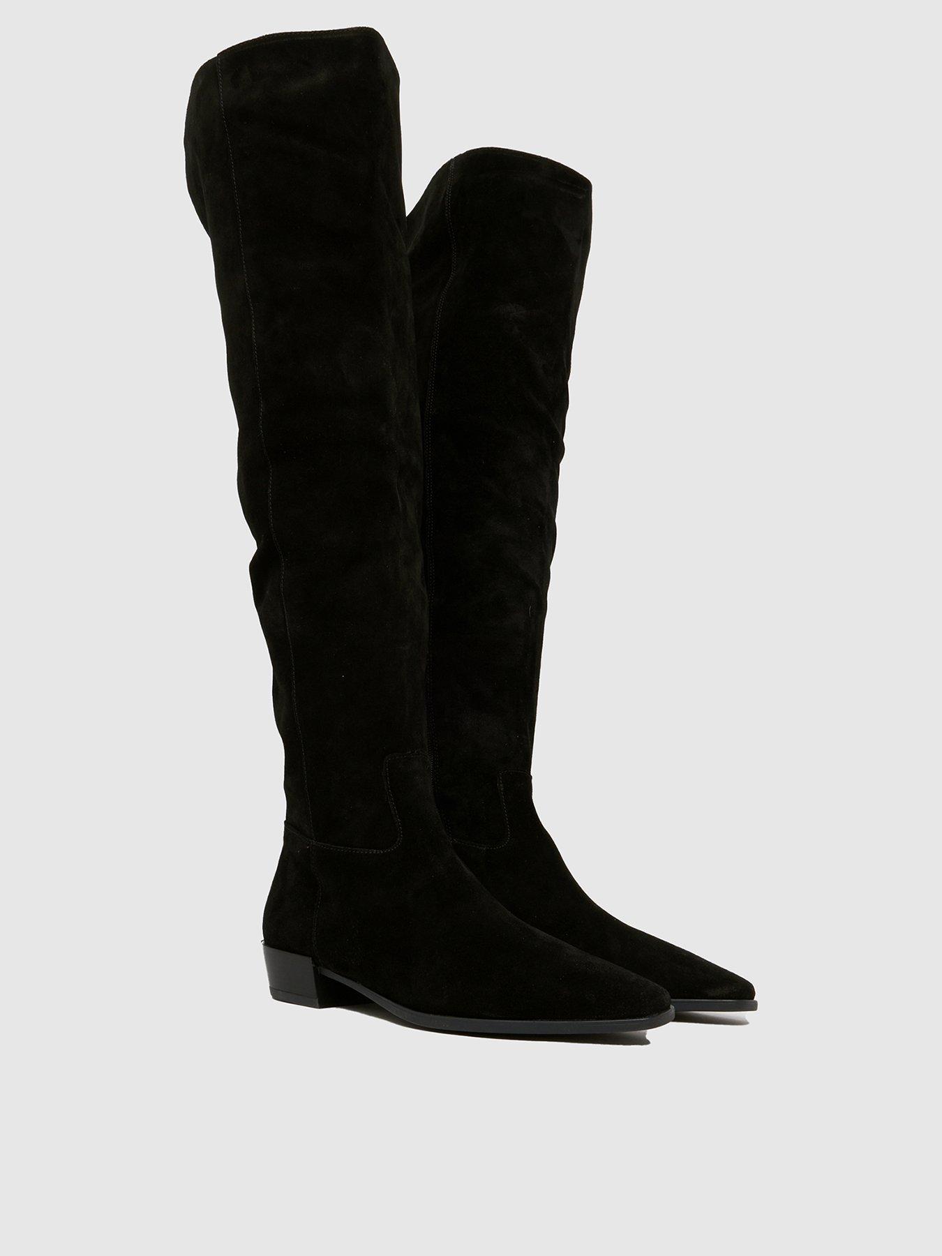 Image 2 of 4 of Schuh Daffy Over The Knee Suede Boots - Black