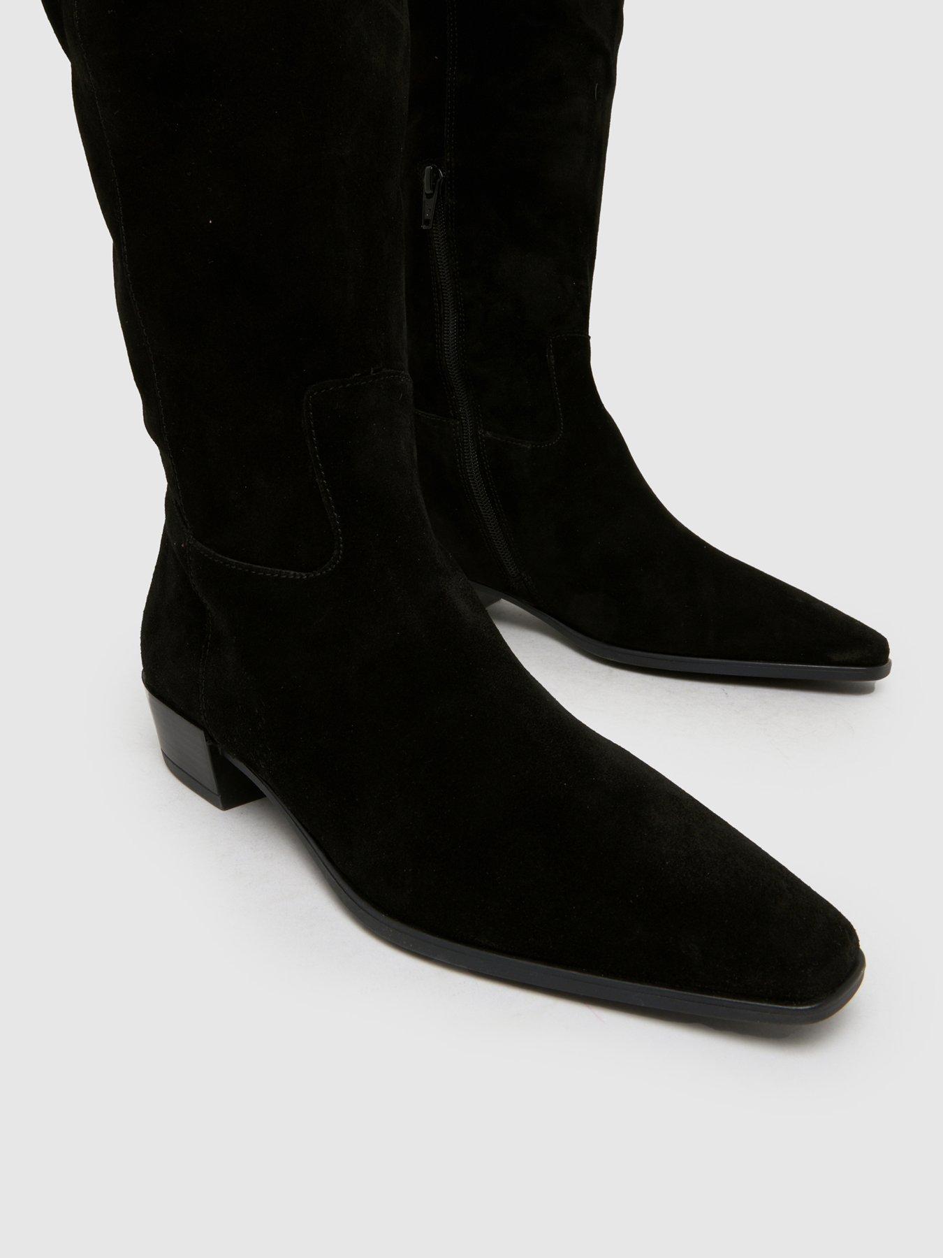  image of schuh-daffy-over-the-knee-suede-boots-black