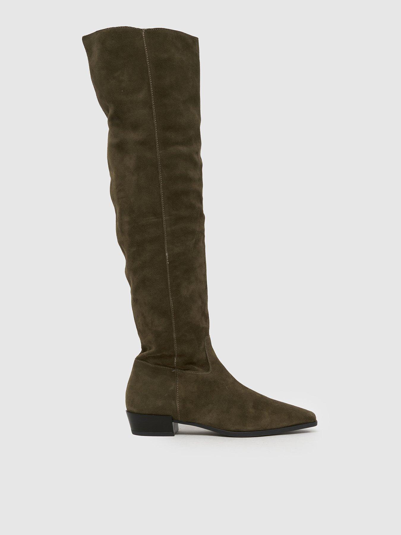  image of schuh-daffy-over-the-knee-suede-boot-dark-green