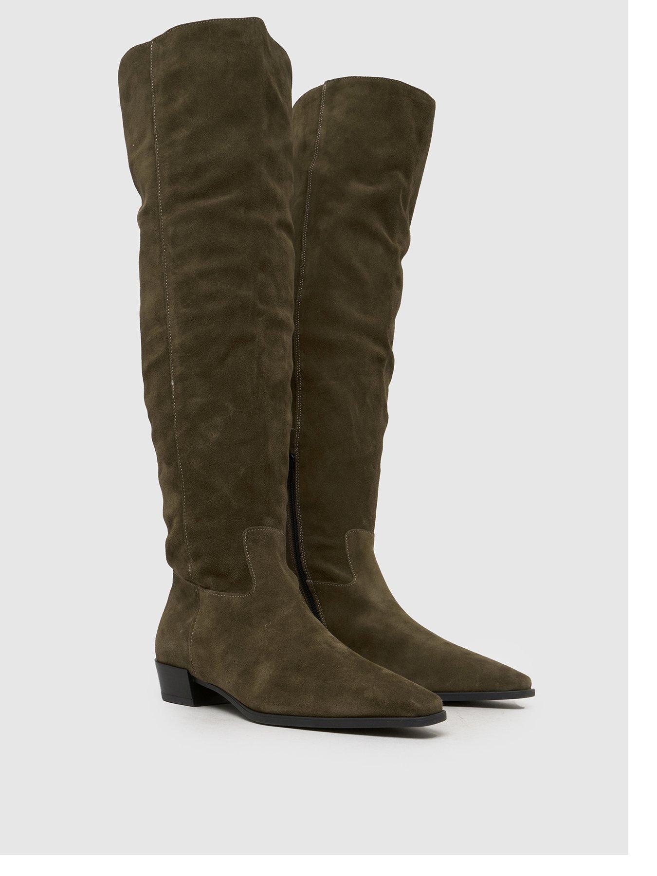  image of schuh-daffy-over-the-knee-suede-boot-dark-green