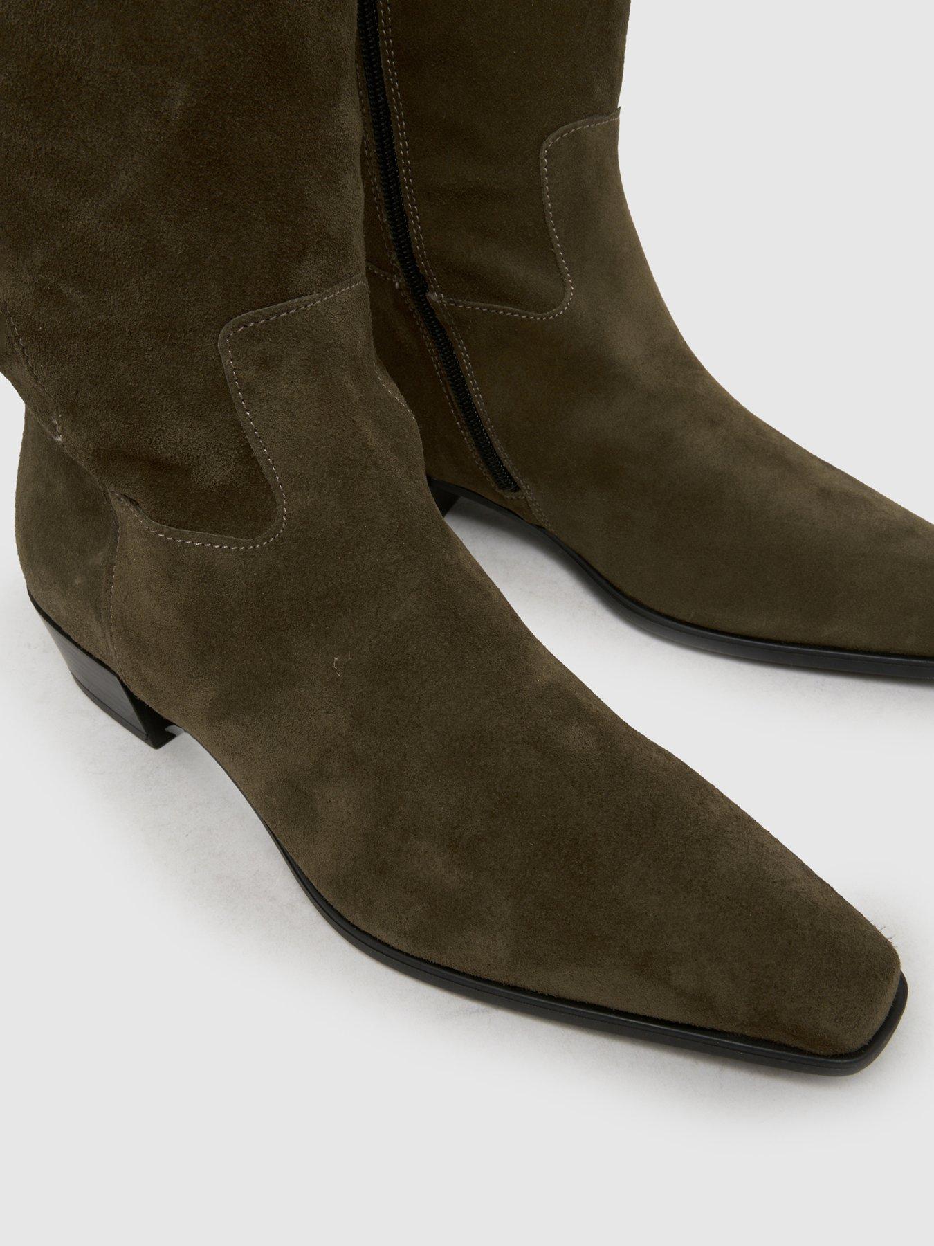  image of schuh-daffy-over-the-knee-suede-boot-dark-green