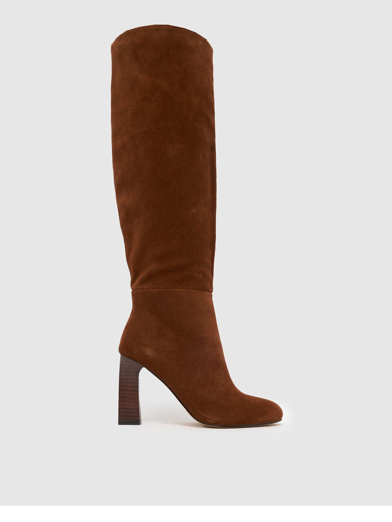  image of schuh-draya-suede-knee-high-boots-brown