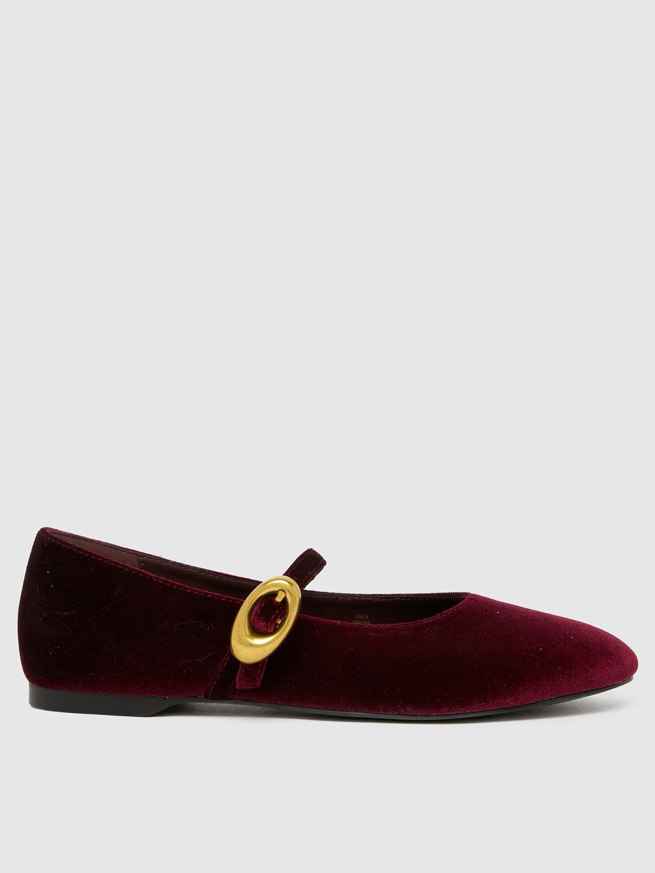 front image of schuh-lune-velvet-ballerina-flats-dark-red