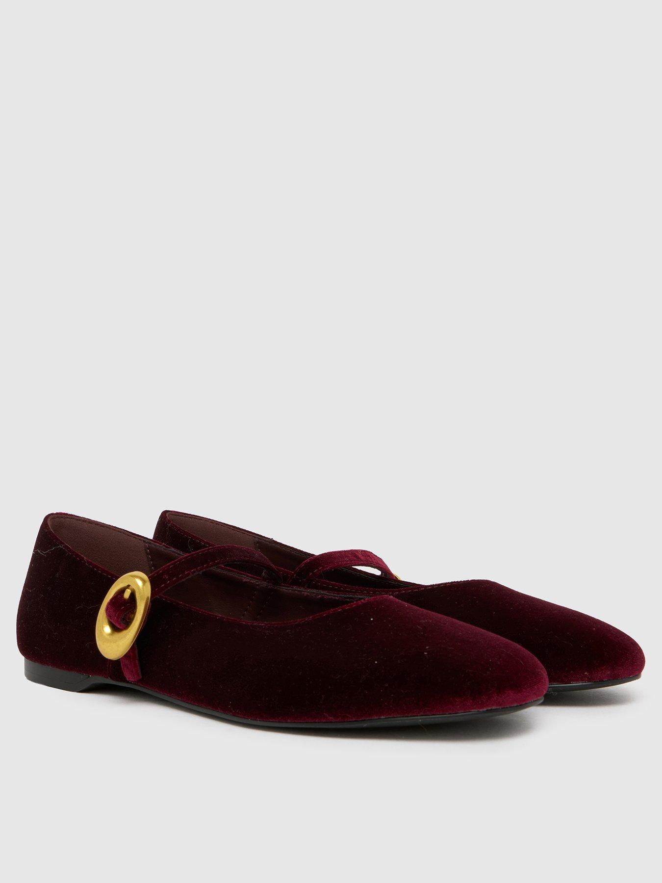  image of schuh-lune-velvet-ballerina-flats-dark-red