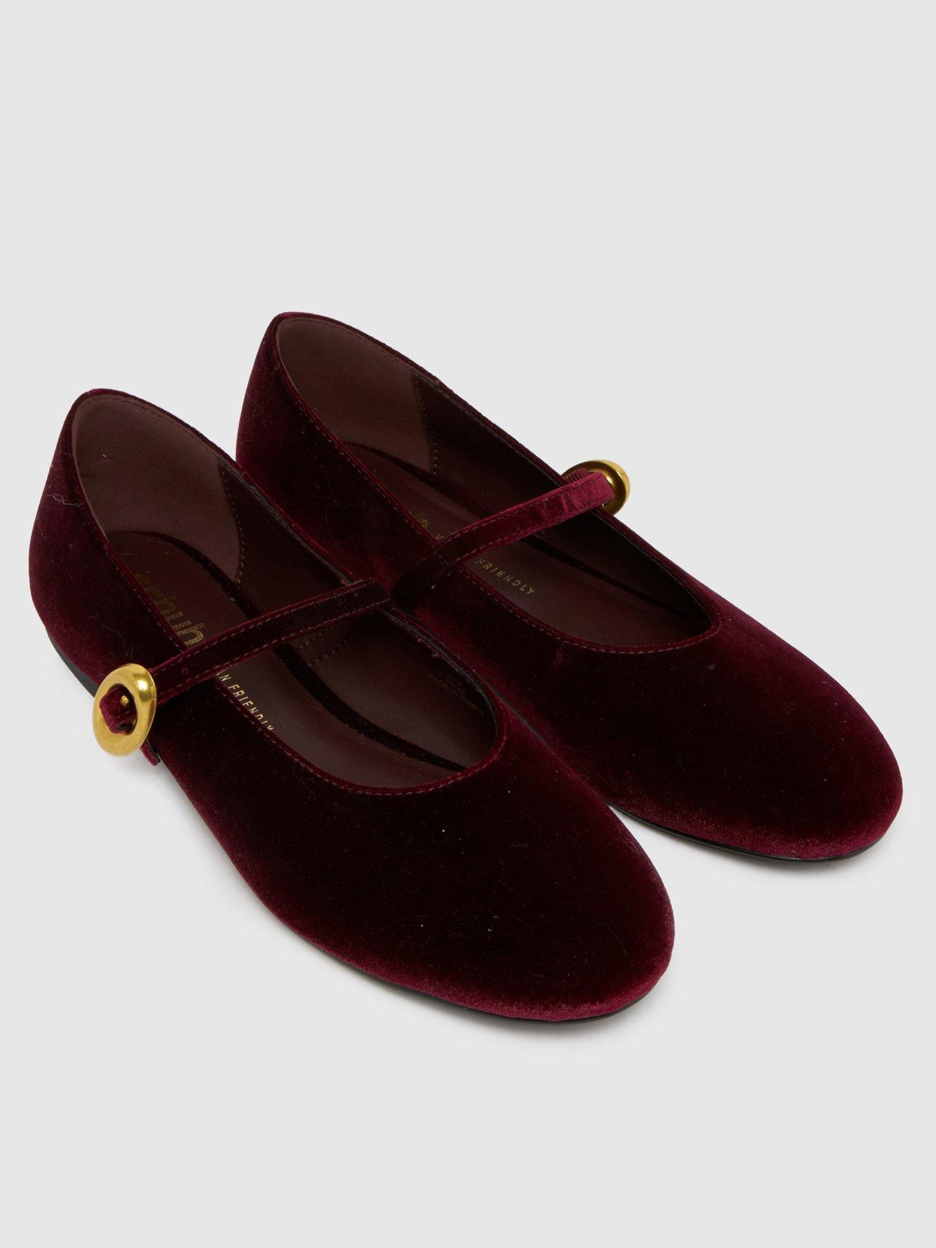  image of schuh-lune-velvet-ballerina-flats-dark-red