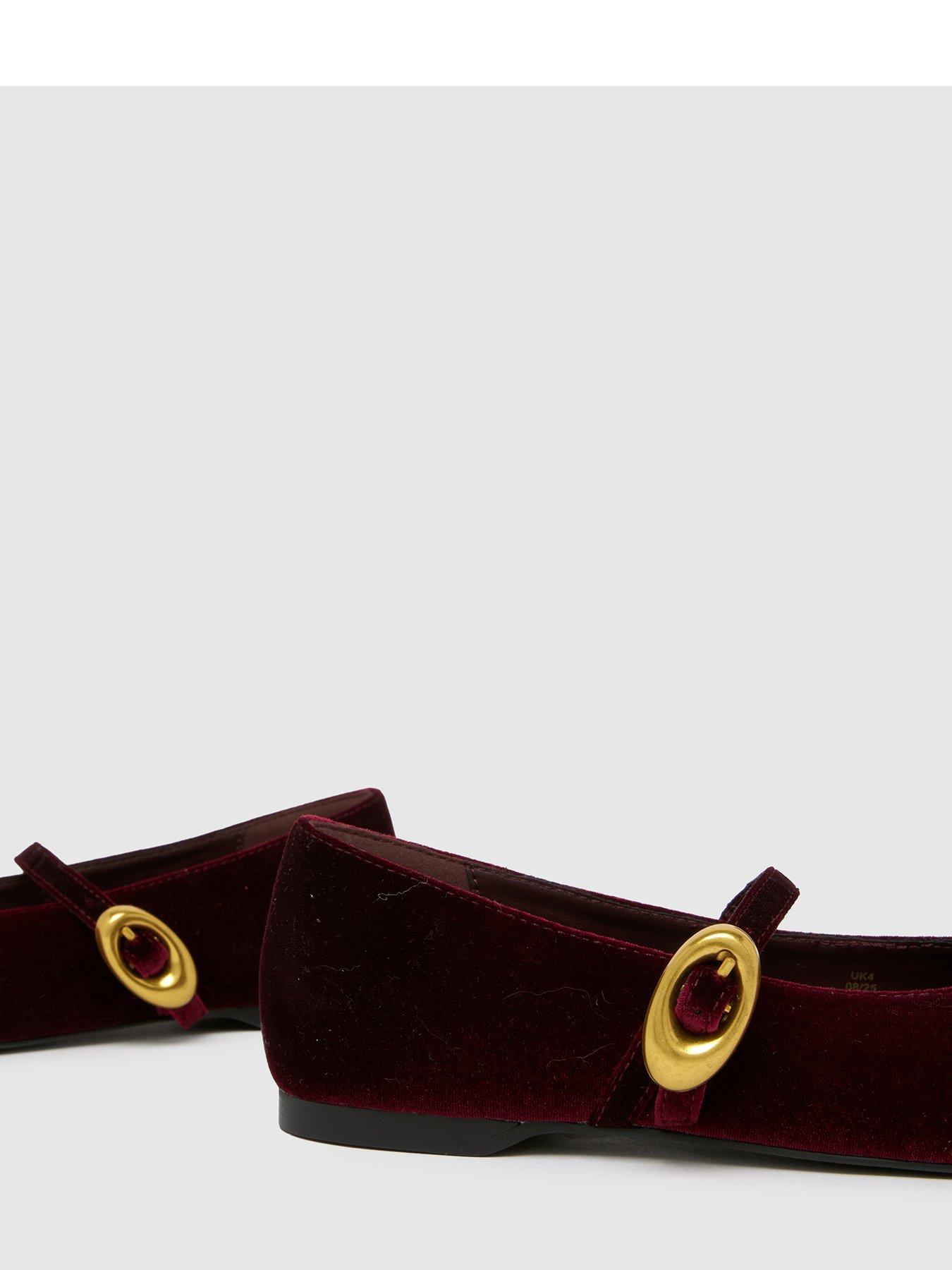  image of schuh-lune-velvet-ballerina-flats-dark-red