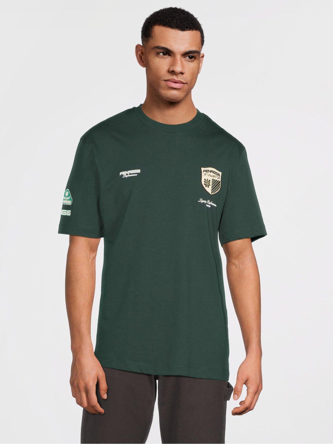 front image of river-island-penrose-crest-t-shirt-dark-green