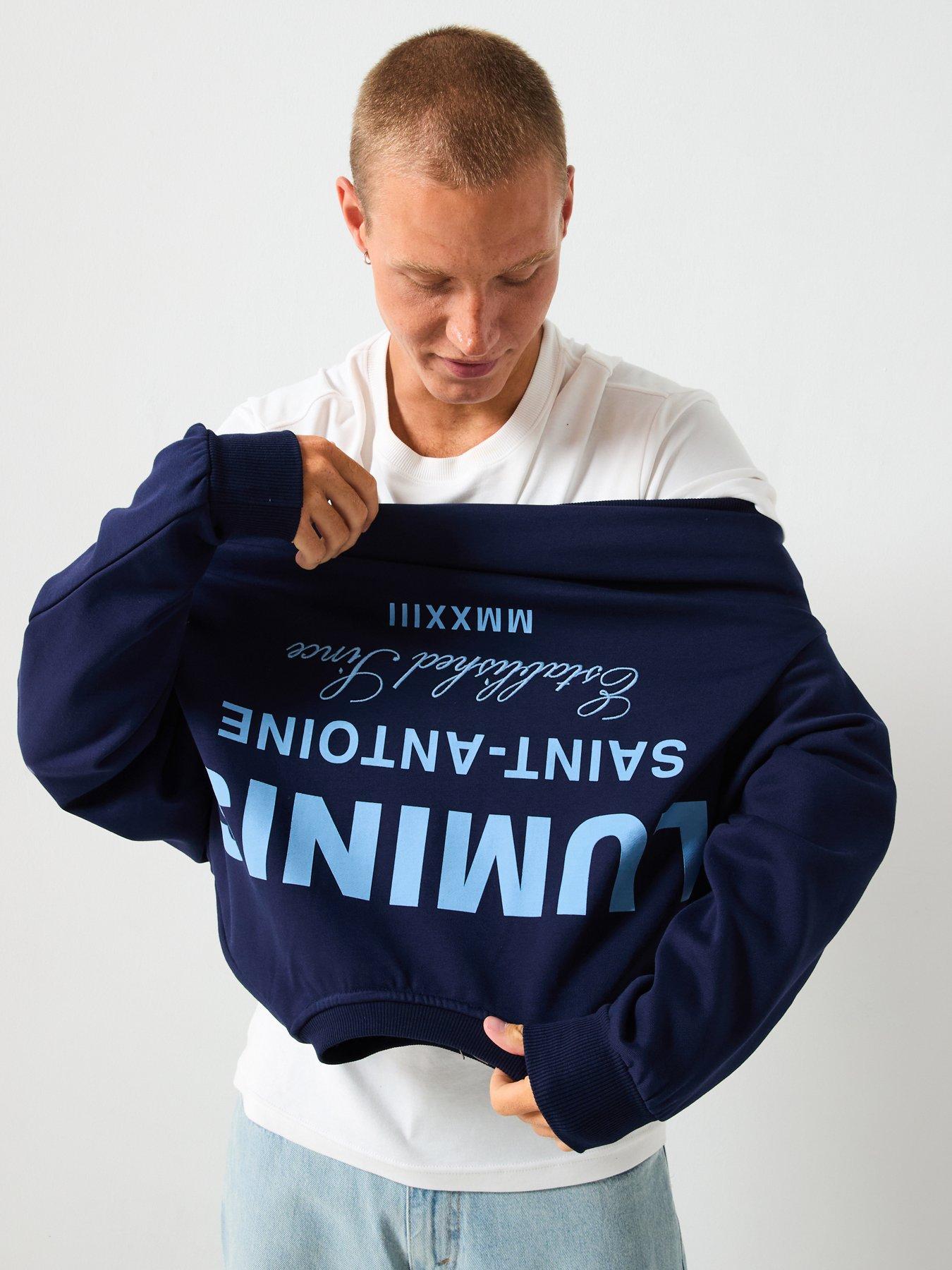 Image 2 of 5 of River Island Luminis Back Graphic Crew Sweat - Navy