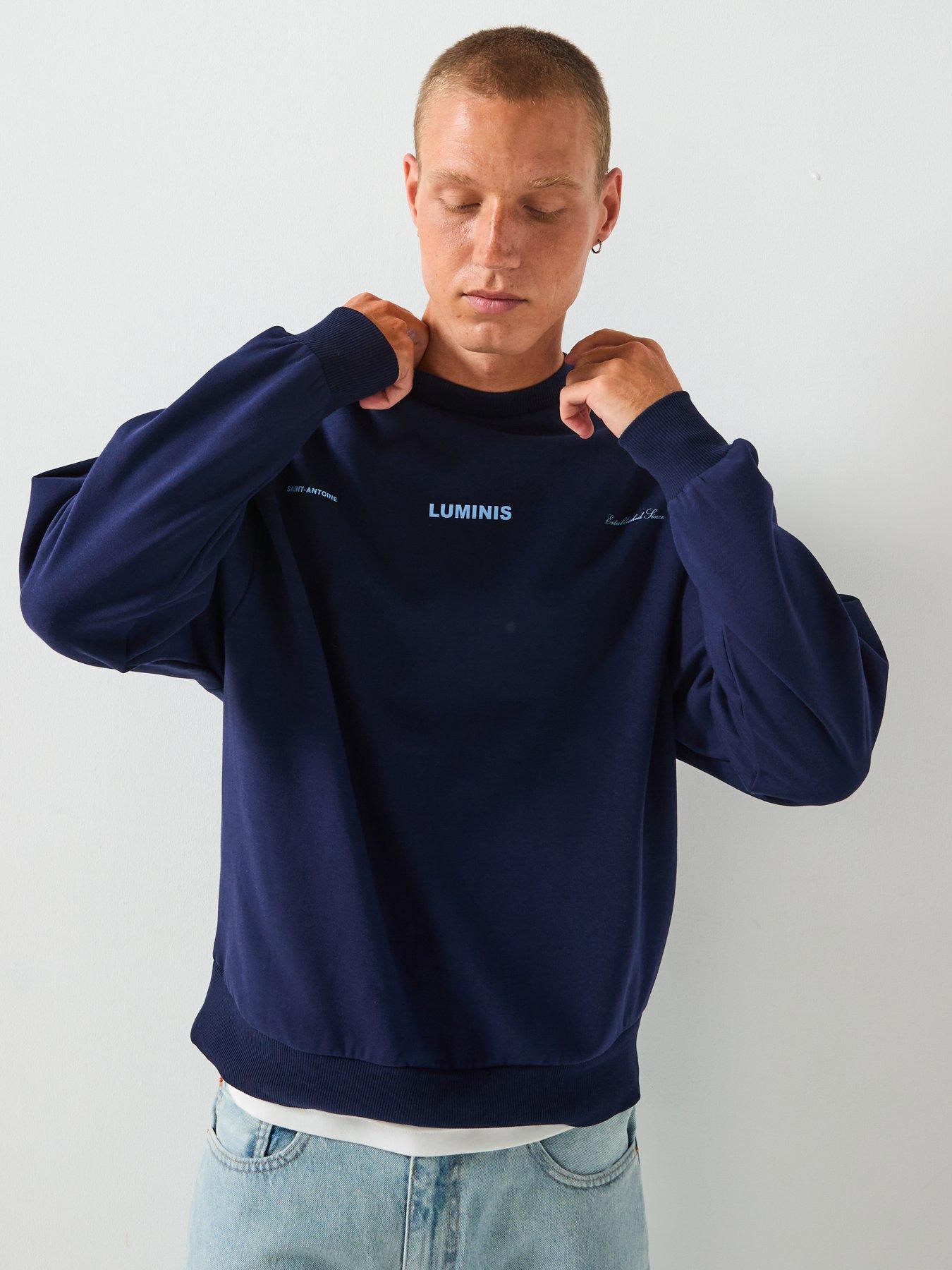 Image 3 of 5 of River Island Luminis Back Graphic Crew Sweat - Navy