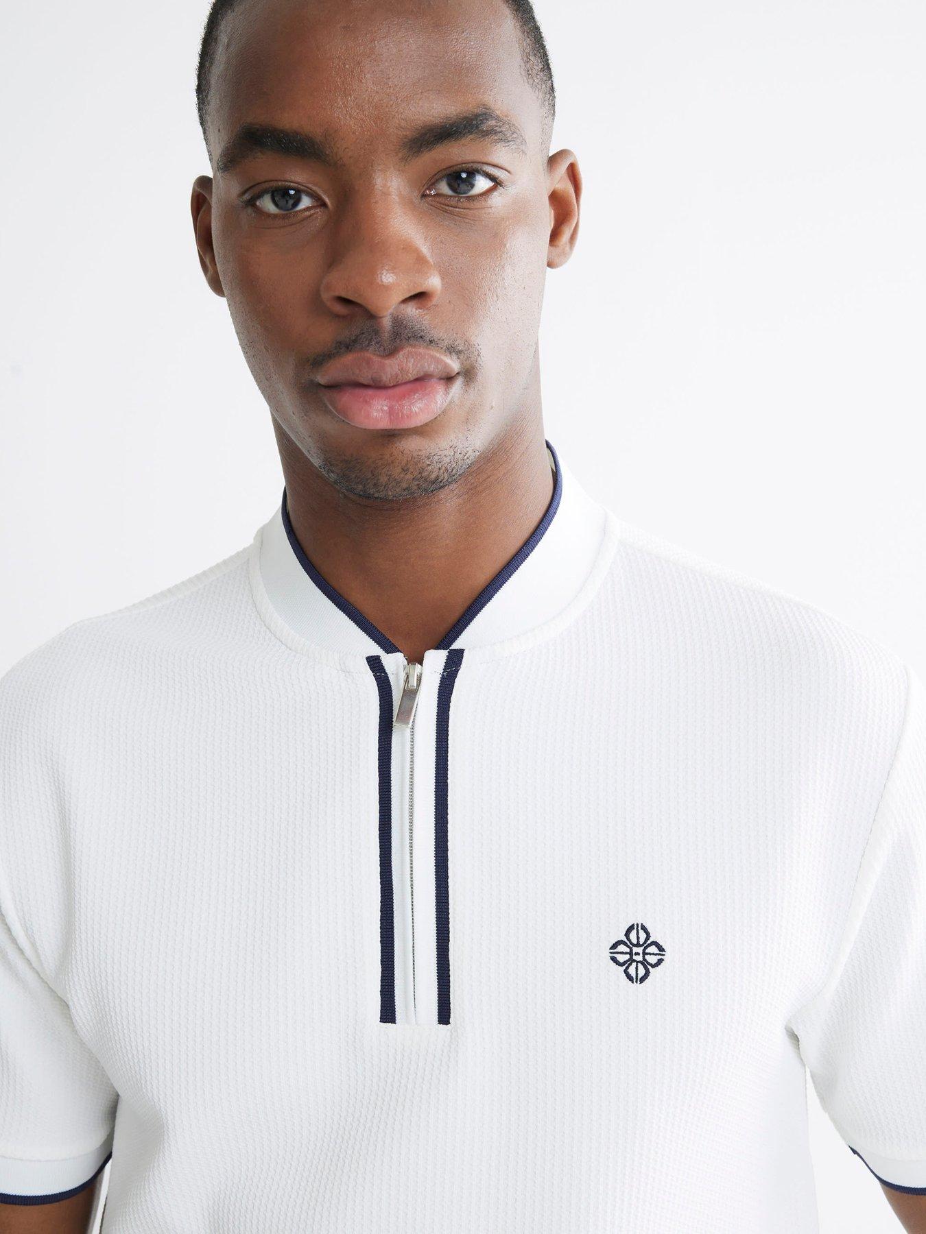 Image 4 of 4 of River Island Slim Fit Tipped Zip Polo Shirt - White