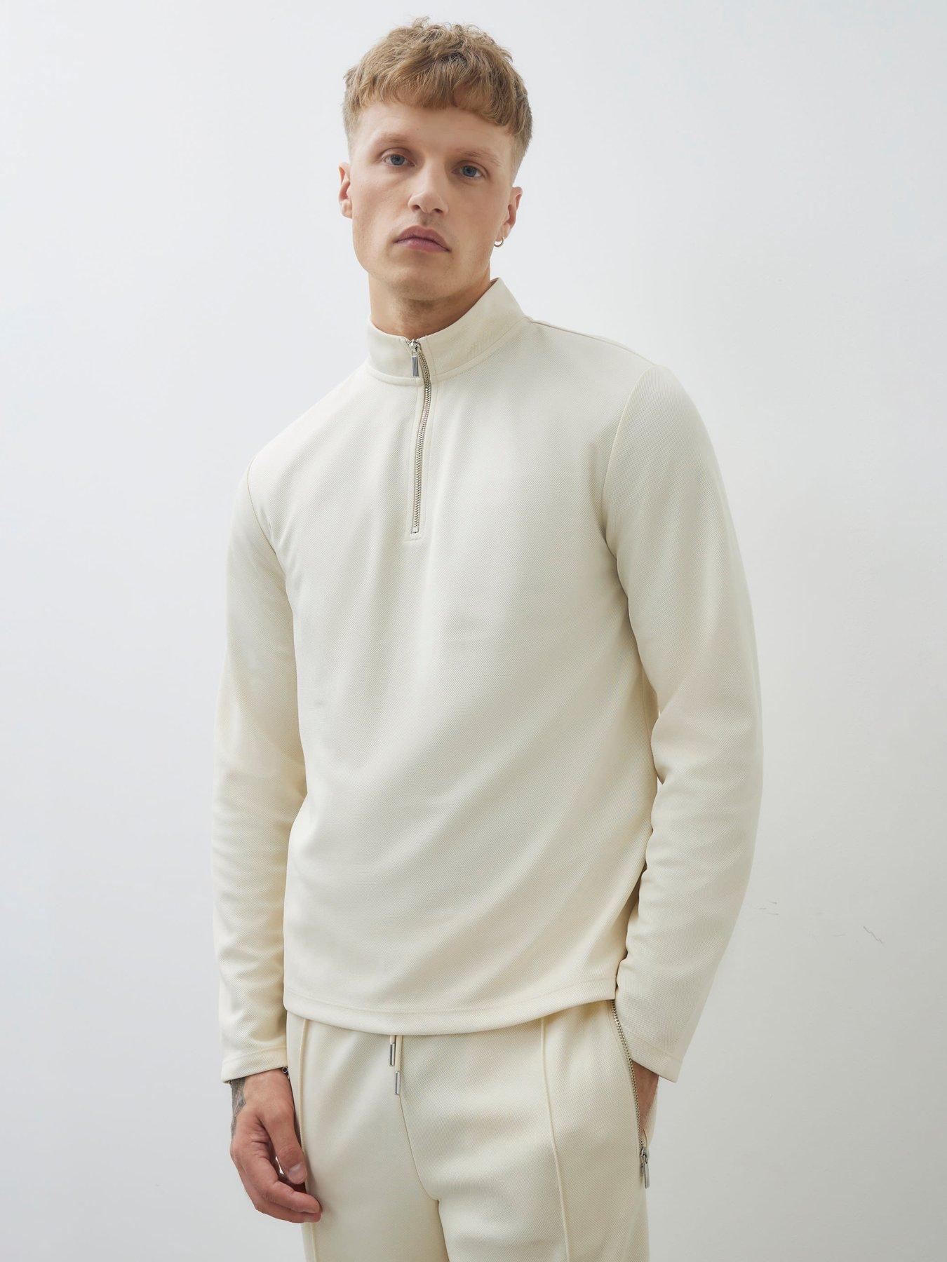 river-island-slim-fit-pique-half-zip-sweatshirt-cream