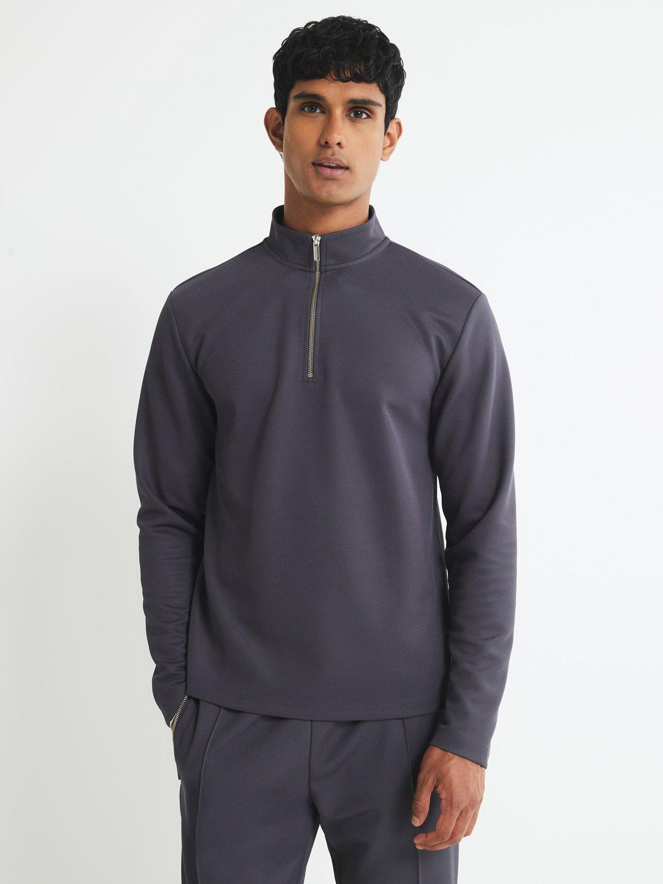 river-island-slim-fit-pique-half-zip-sweatshirt-dark-grey