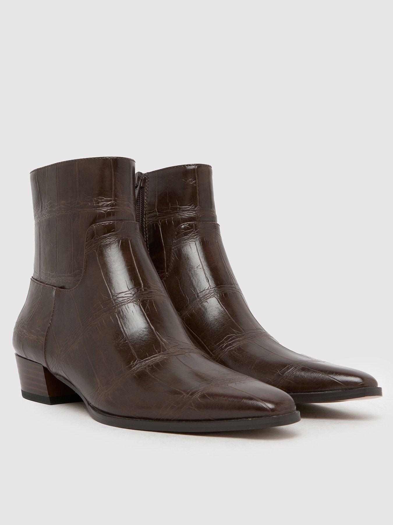 Image 2 of 4 of Schuh Comet Faux Croc Pixie Boots - Brown