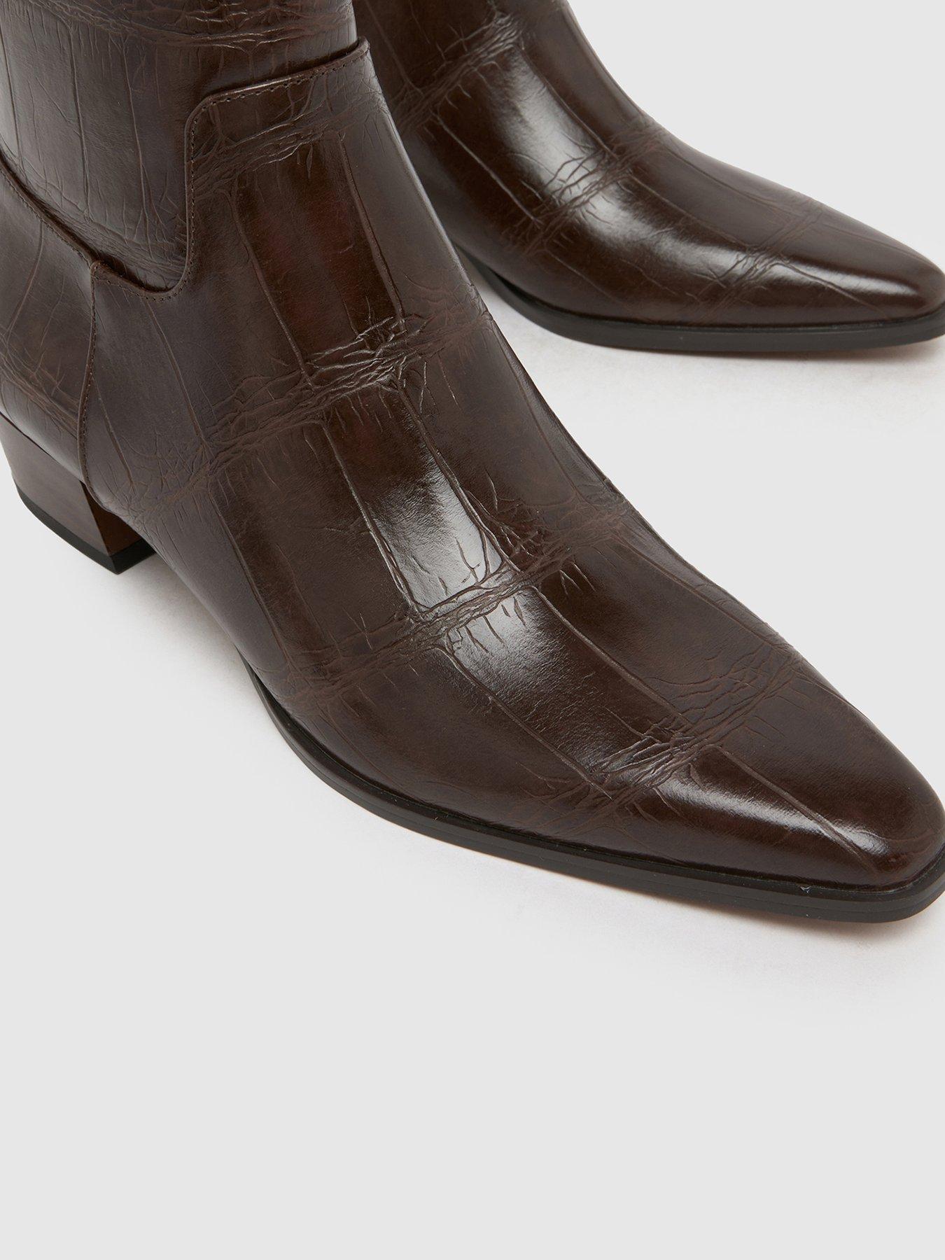 Image 3 of 4 of Schuh Comet Faux Croc Pixie Boots - Brown