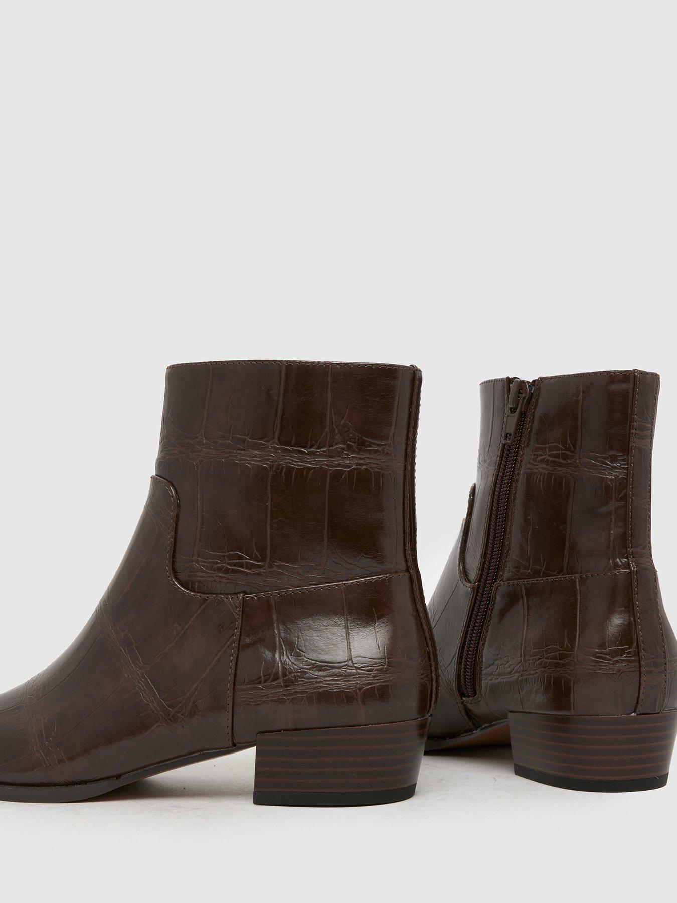 Image 4 of 4 of Schuh Comet Faux Croc Pixie Boots - Brown