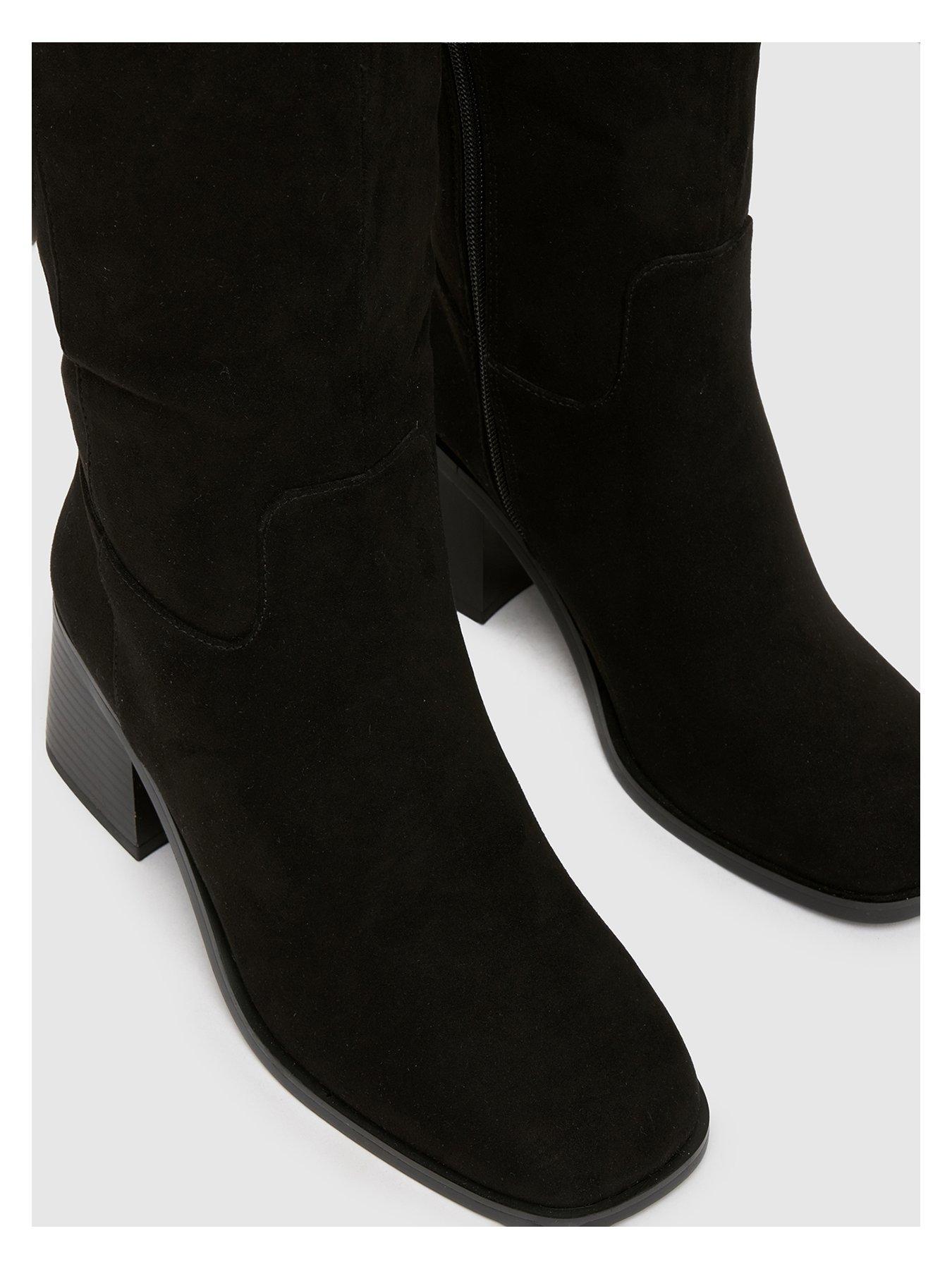  image of schuh-wide-fit-dot-block-heel-boots-black