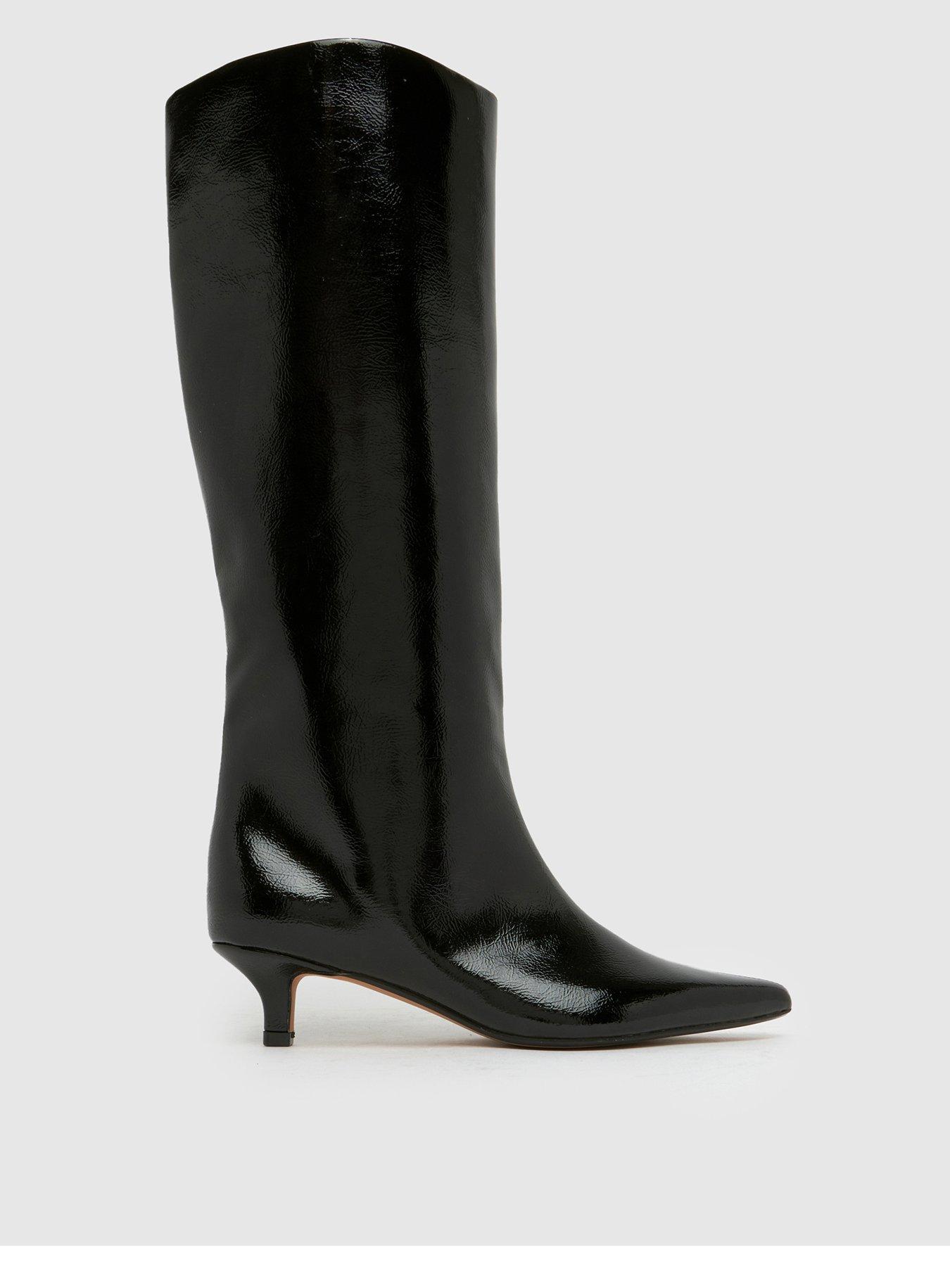  image of schuh-wide-fit-dorothy-kitten-heel-boot-black