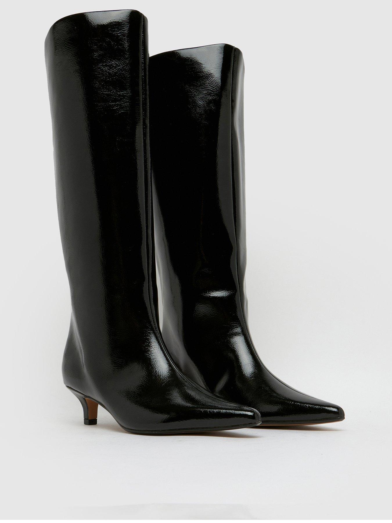  image of schuh-wide-fit-dorothy-kitten-heel-boot-black