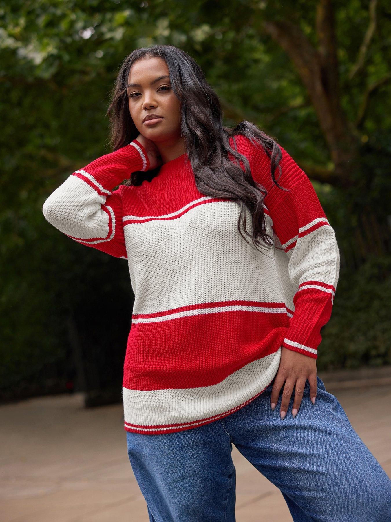 undefined Curve Drop Shoulder Stripe Jumper - Red