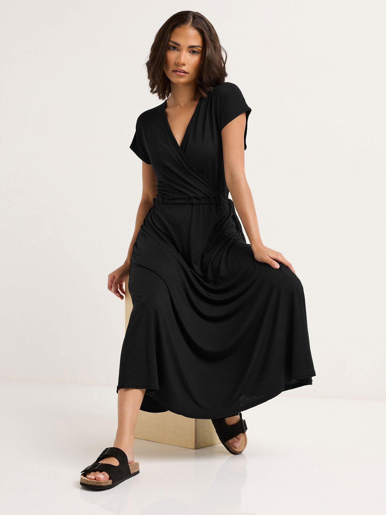 undefined Petite Wrap Tie Waist Maxi Dress - Black