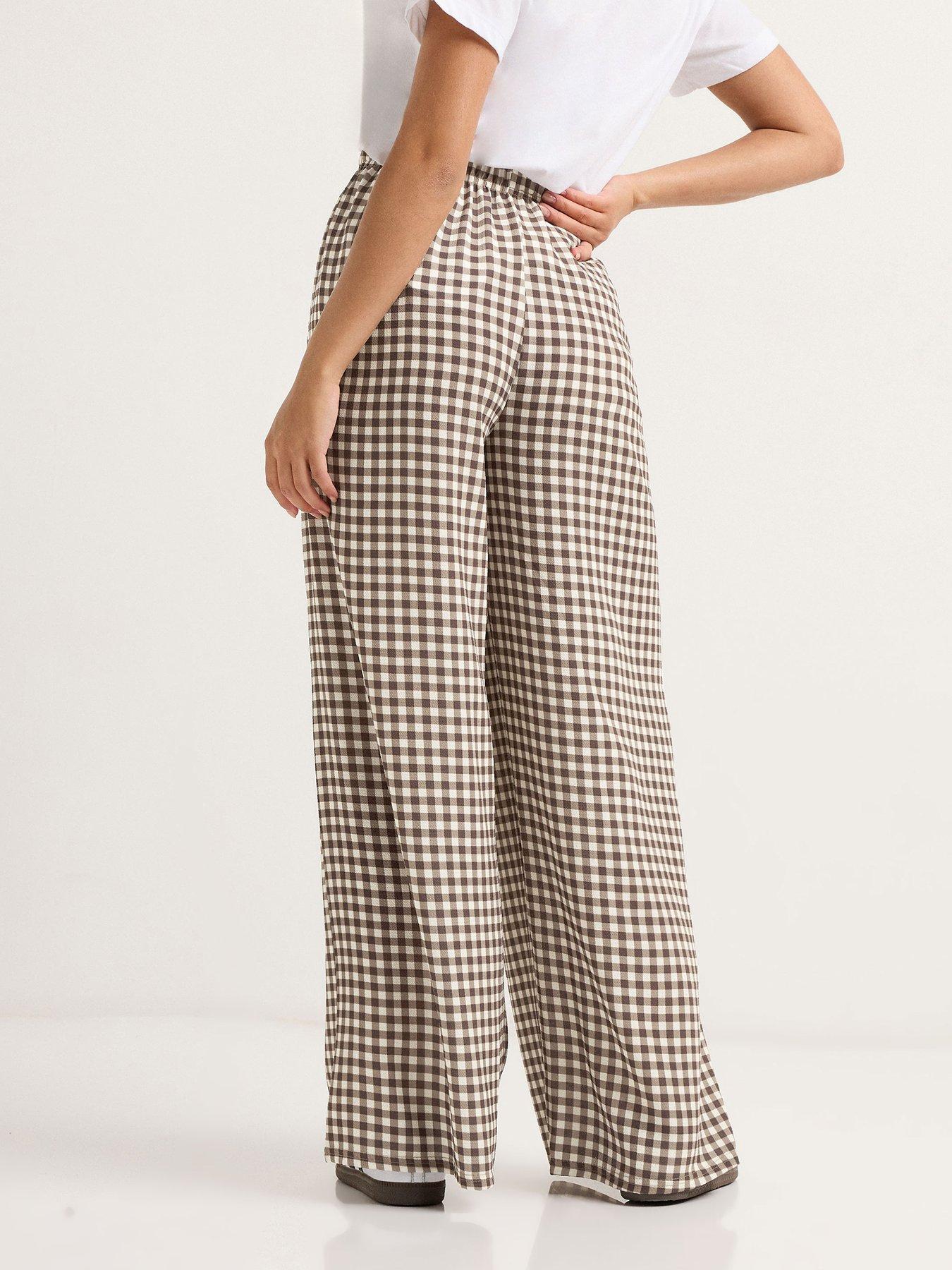 Image 2 of 4 of PixieGirl Petite Gingham Wide Leg Trouser - Brown