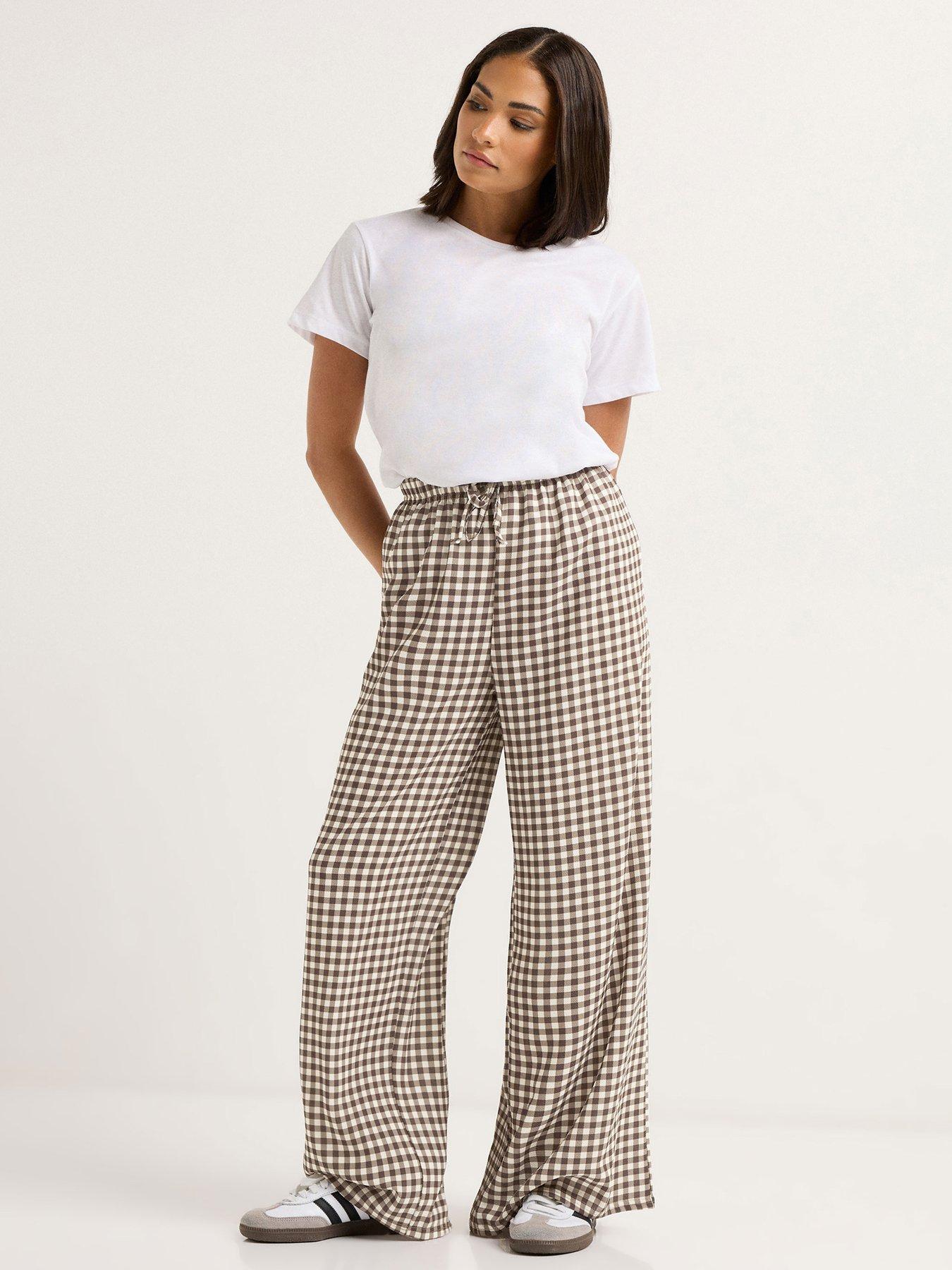 Image 3 of 4 of PixieGirl Petite Gingham Wide Leg Trouser - Brown