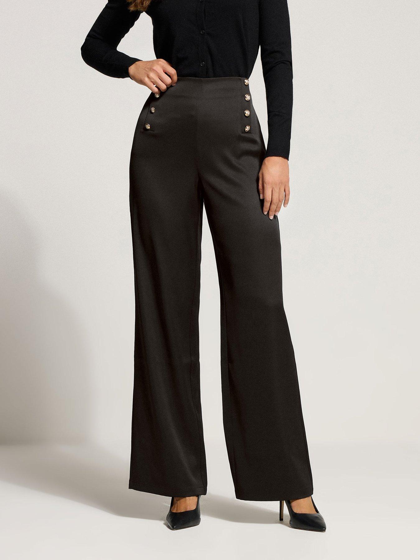 Long Tall Sally Military Button Trouser 34" - Black