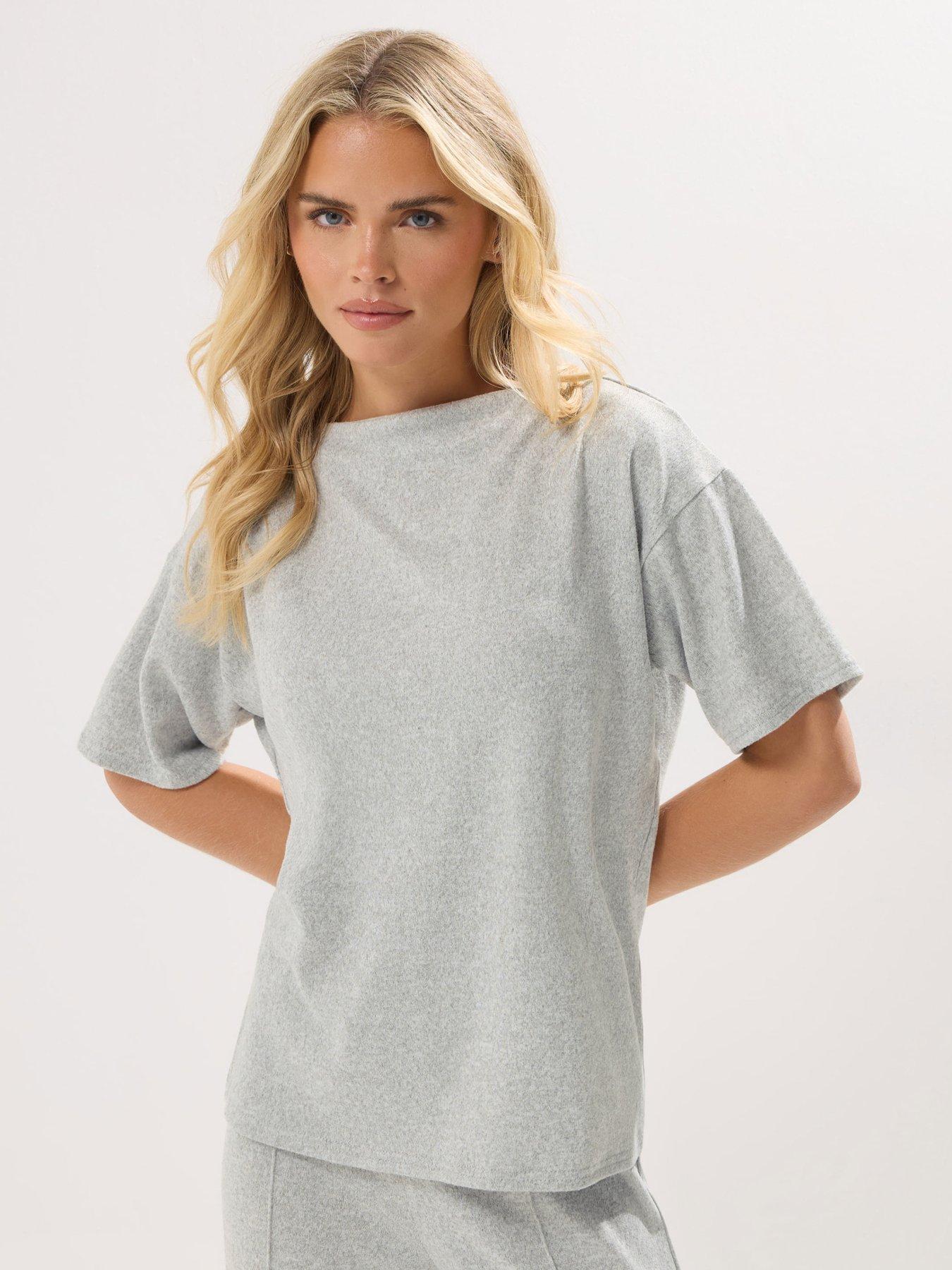 Image 1 of 4 of PixieGirl Petite Soft Touch Funnel Neck Top - Grey