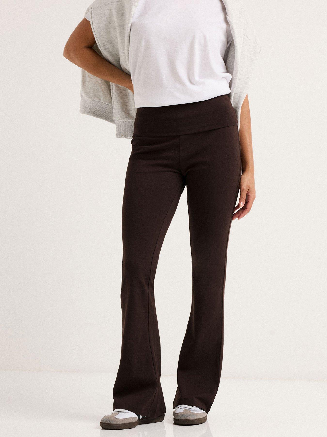 pixiegirl-petite-fold-over-waist-flared-legging-brown