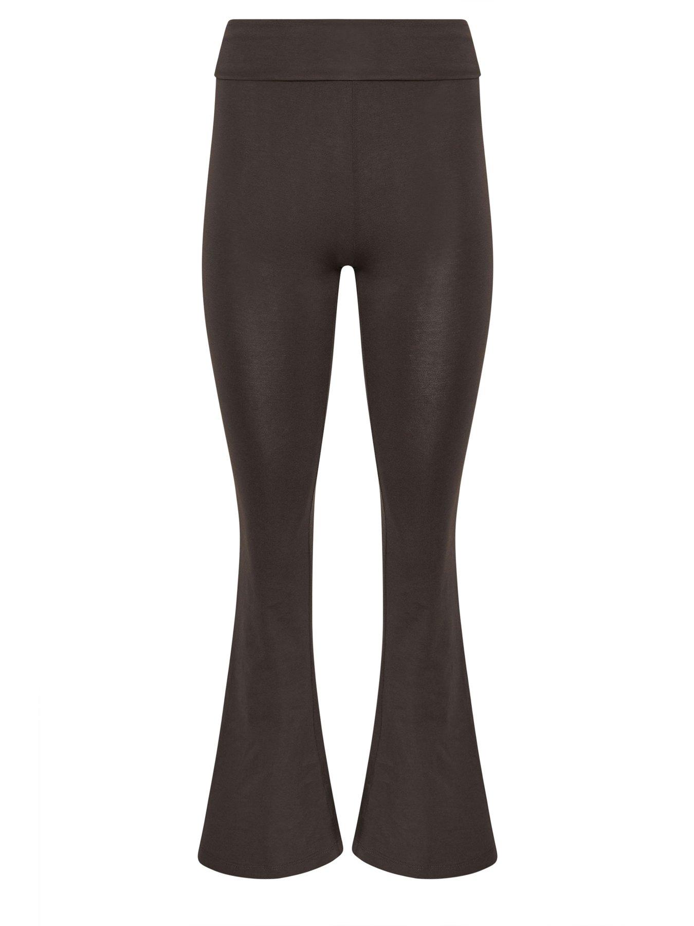 Image 5 of 5 of PixieGirl Petite Fold Over Waist Flared Legging - Brown