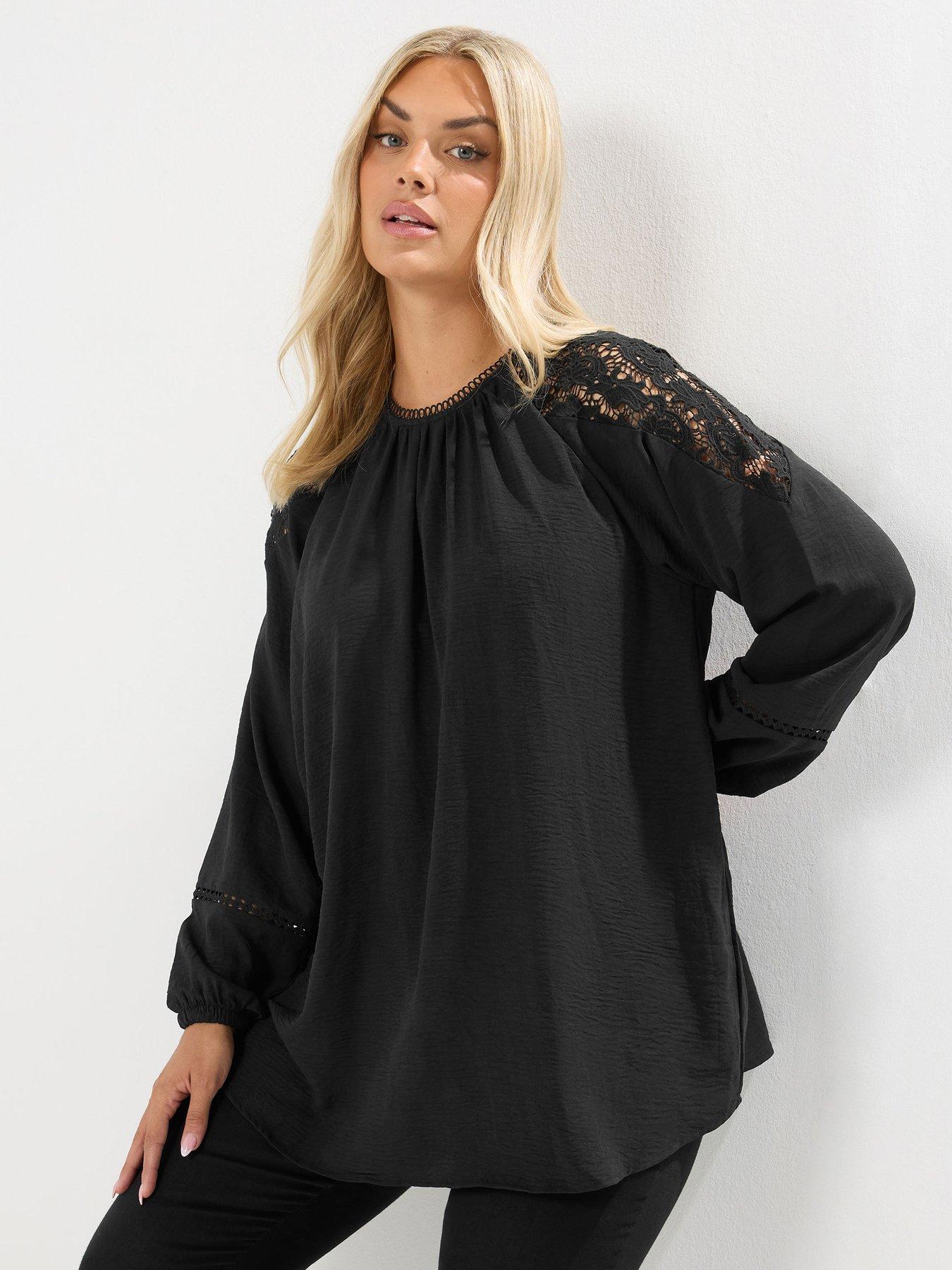 Image 1 of 4 of Yours Curve Lace Raglan Blouse - Black