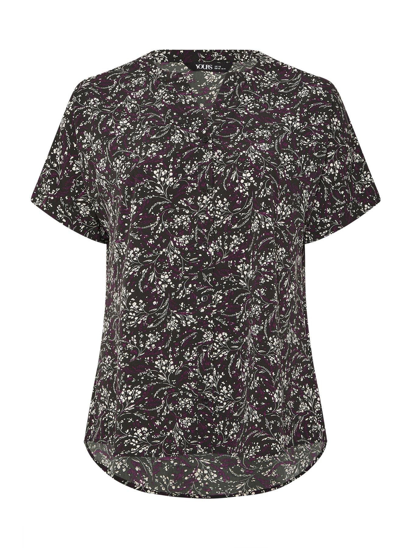 Image 5 of 5 of Yours Curve Short Sleeve Notch Neck Top - Black