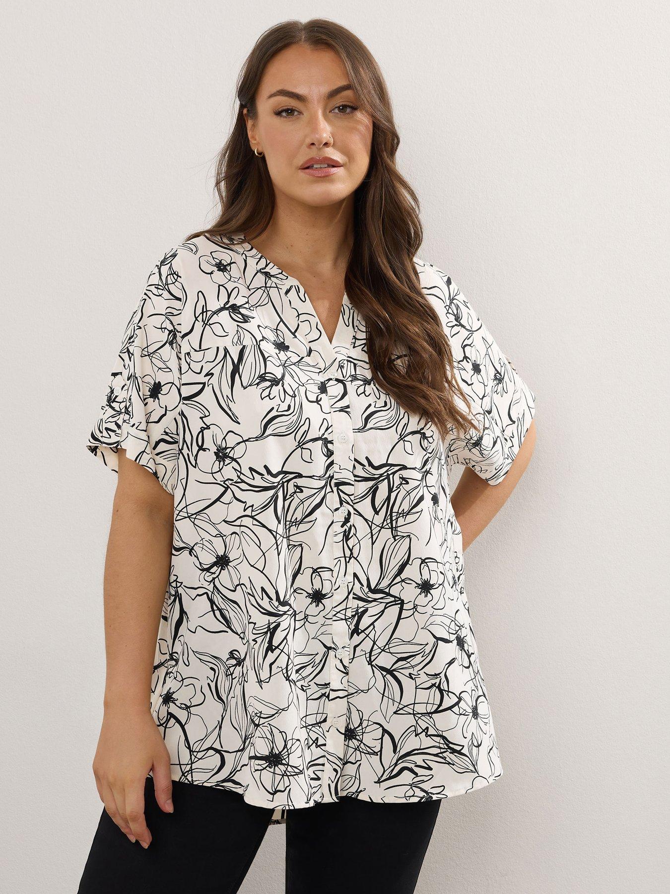 Image 1 of 5 of Yours Curve Short Sleeve Notch Neck Top - Ivory