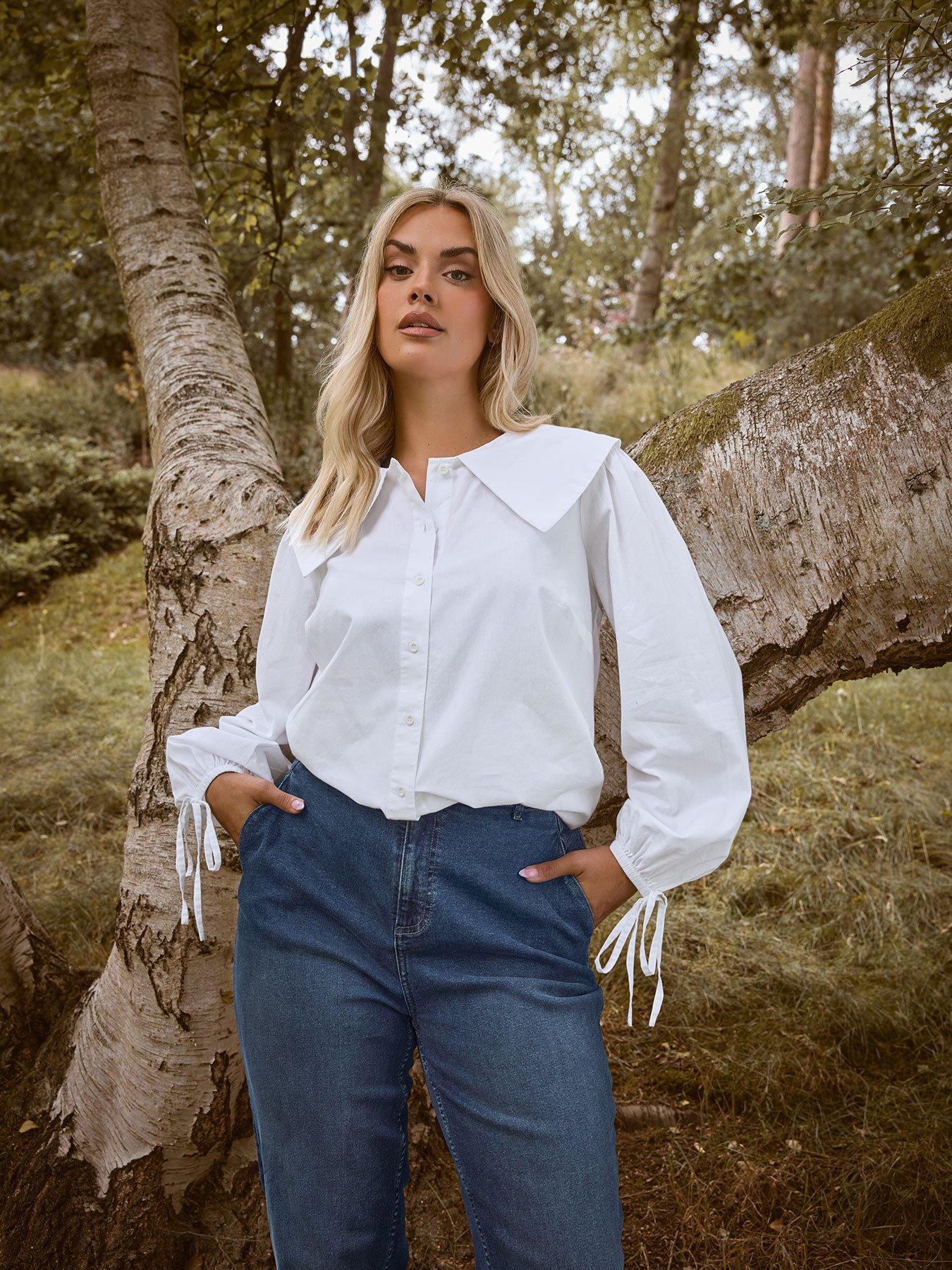 undefined Curve Statement Collar Poplin Shirt - White