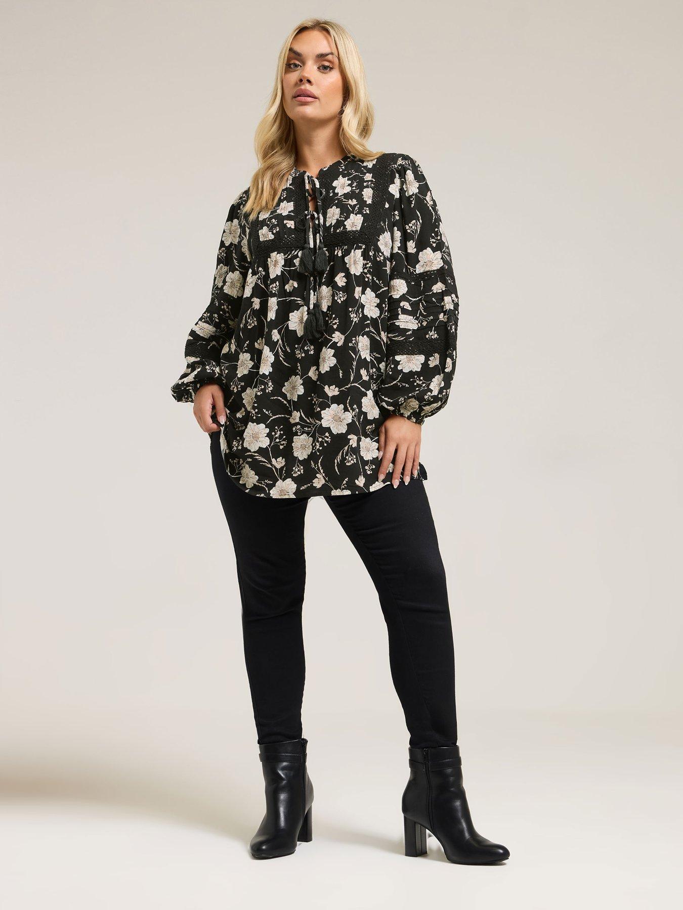 image of yours-curve-long-sleeve-floral-blouse-black