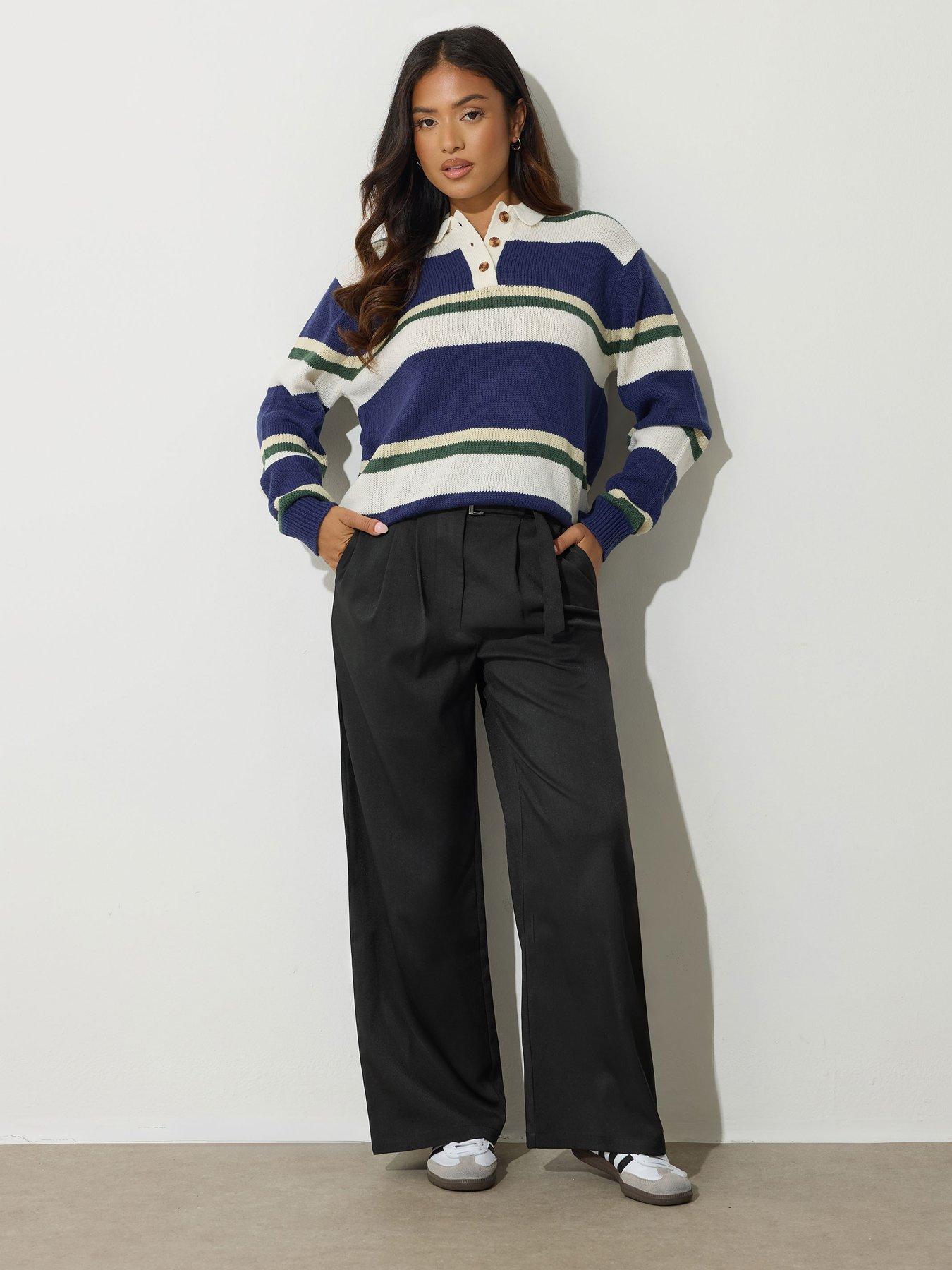 undefined Petite Buckle Belt Wide Leg Trouser - Black