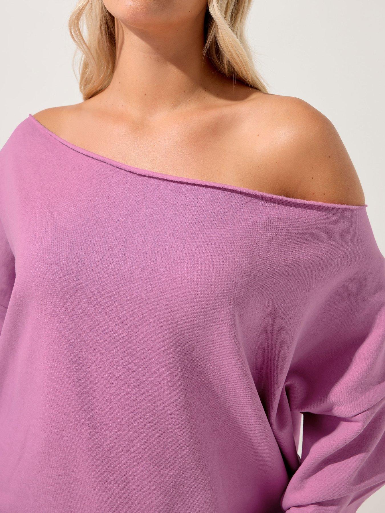 Image 4 of 5 of Yours Curve Off The Shoulder Crew Sweatshirt - Pink