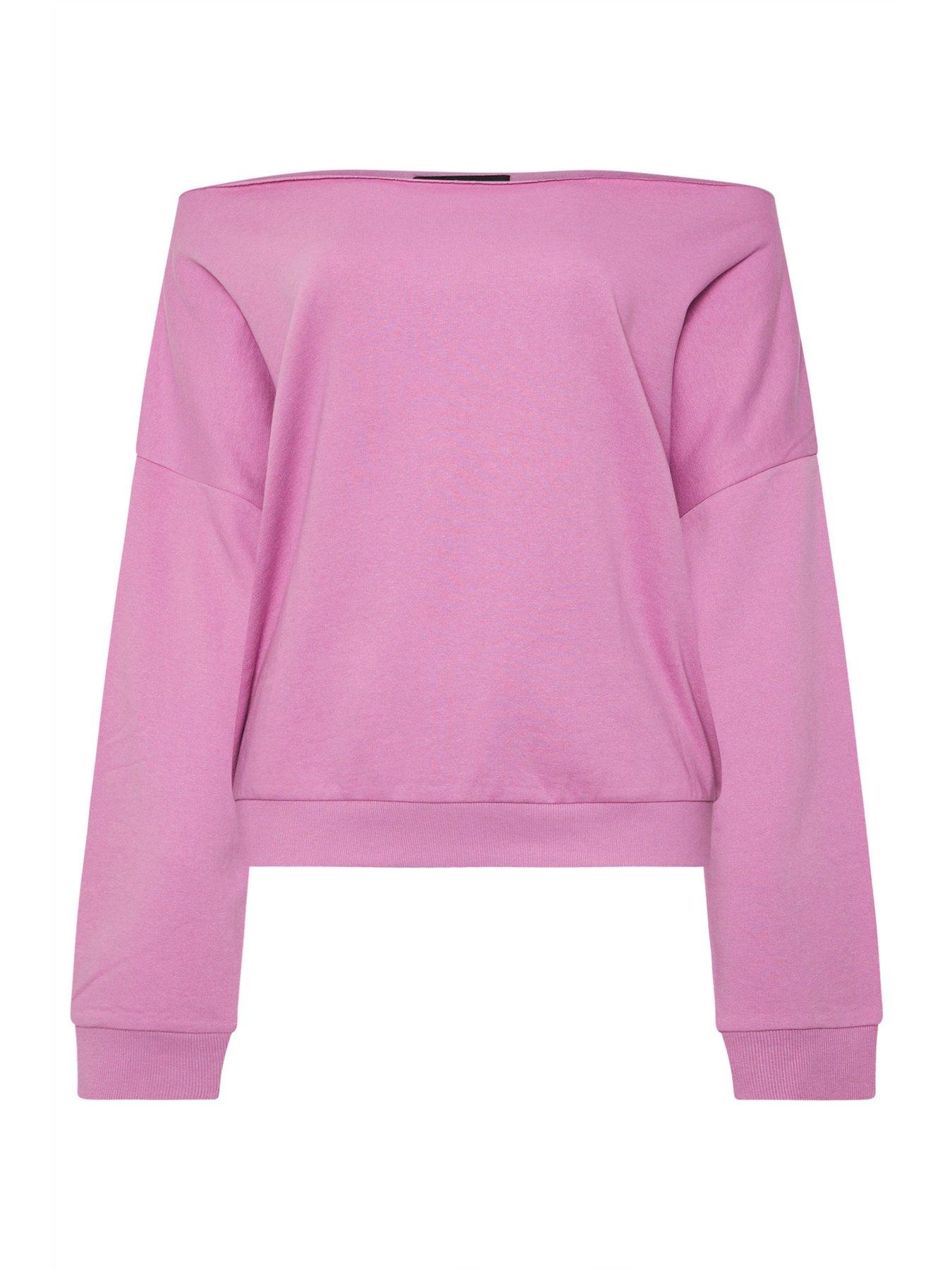 Image 5 of 5 of Yours Curve Off The Shoulder Crew Sweatshirt - Pink