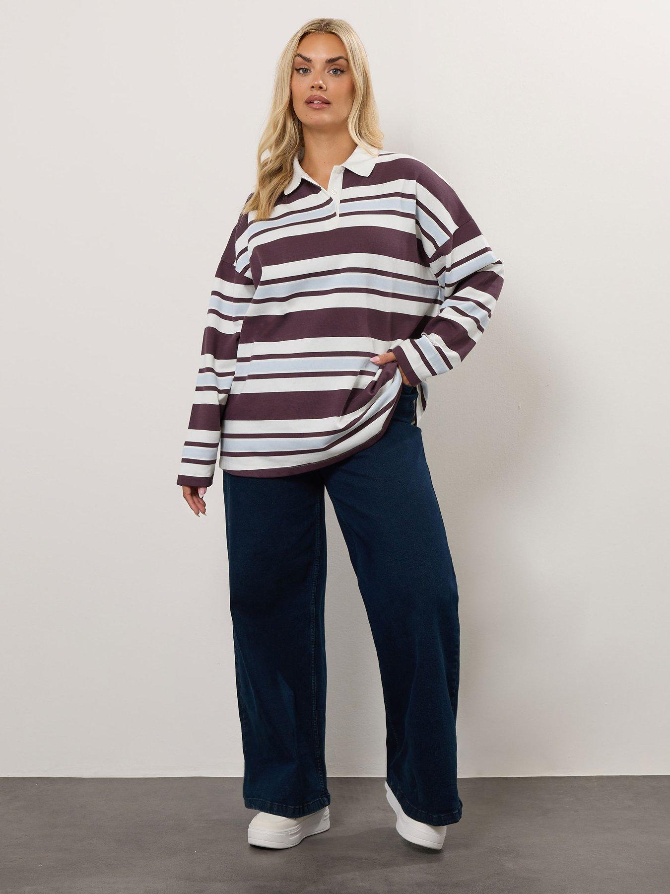 Image 3 of 4 of Yours Curve Stripe Rugby Top - Ivory