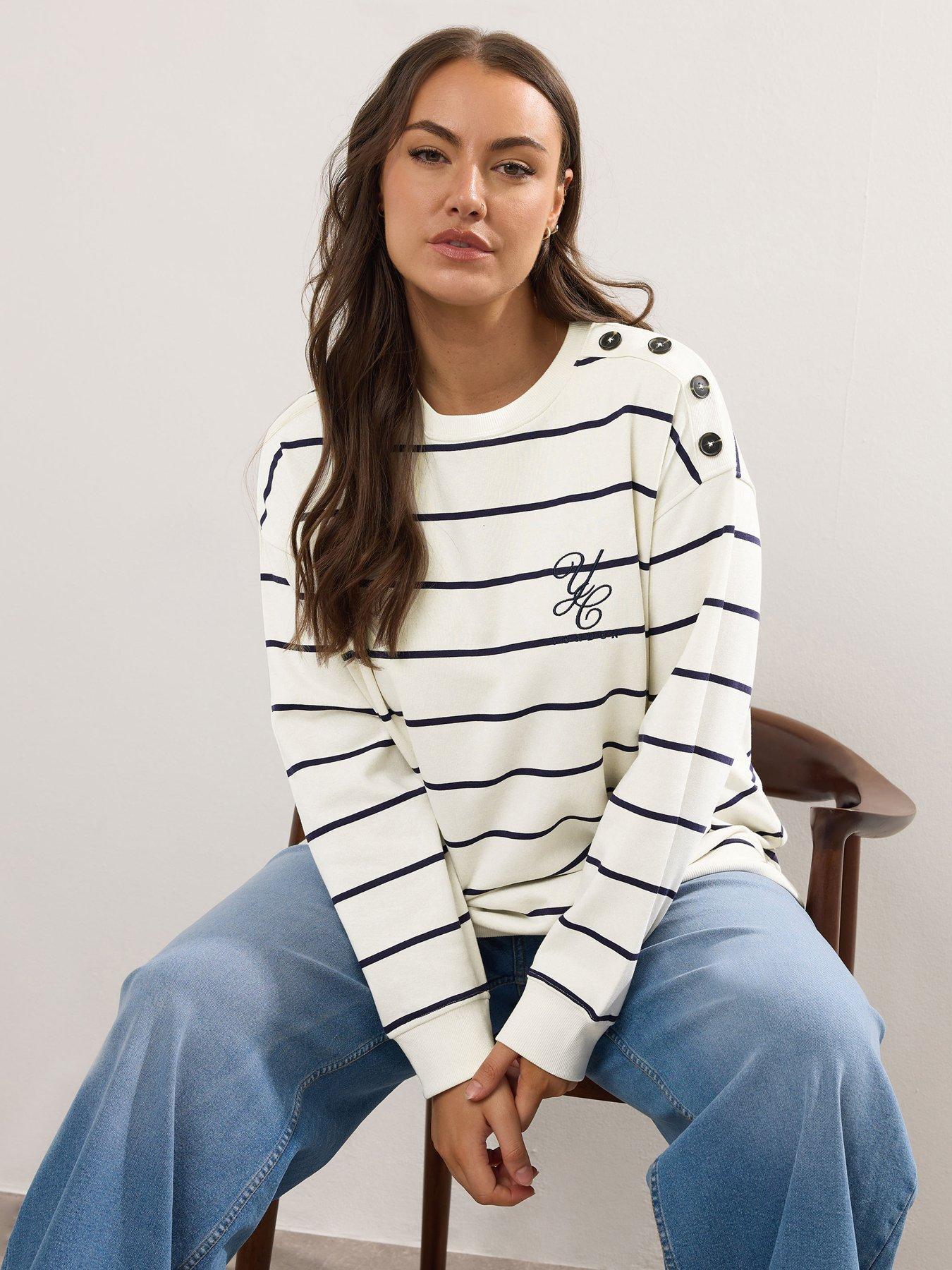 undefined Curve London Stripe Crew Neck Sweatshirt - Ivory