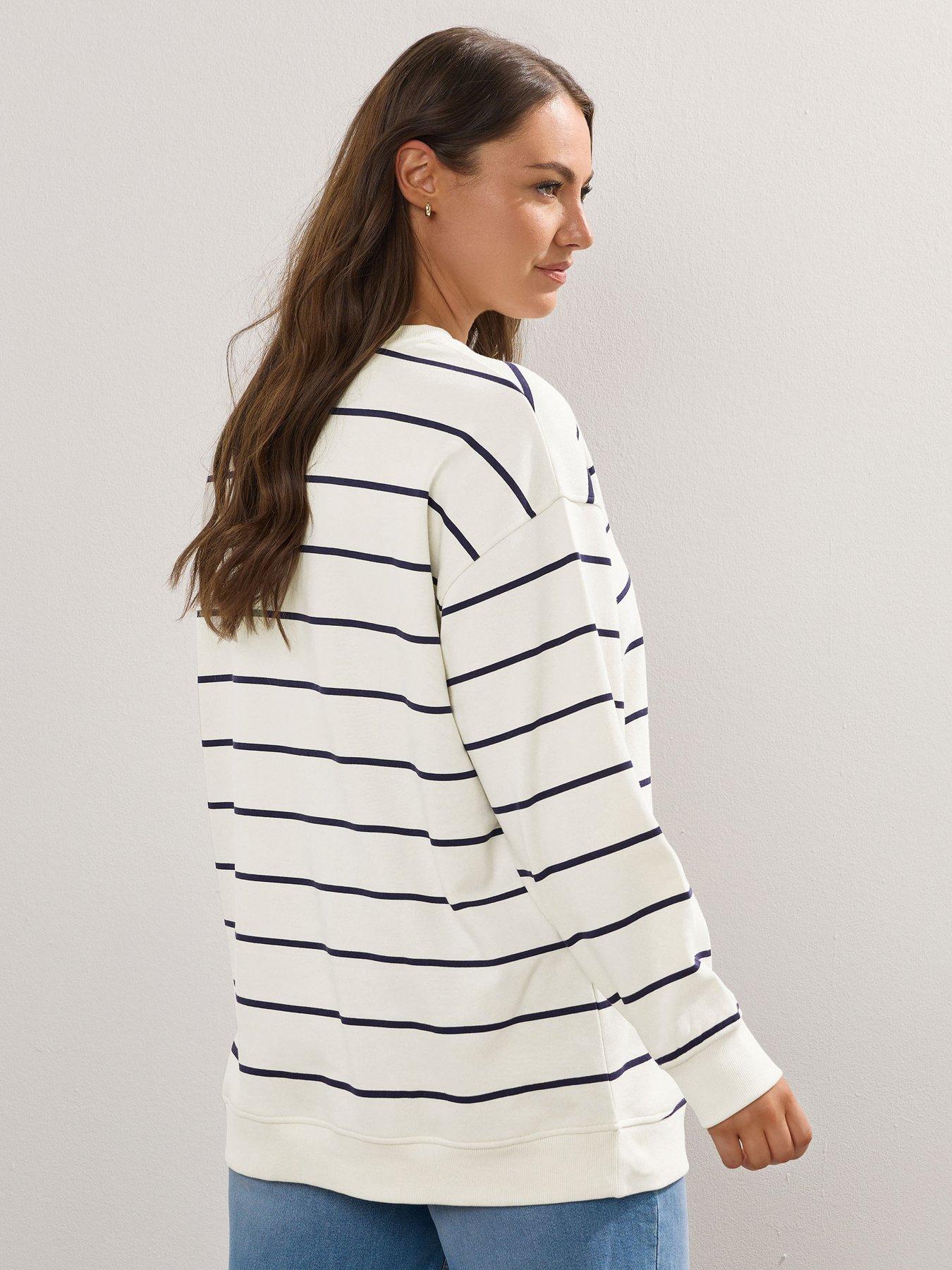 Image 2 of 4 of Yours Curve London Stripe Crew Neck Sweatshirt - Ivory