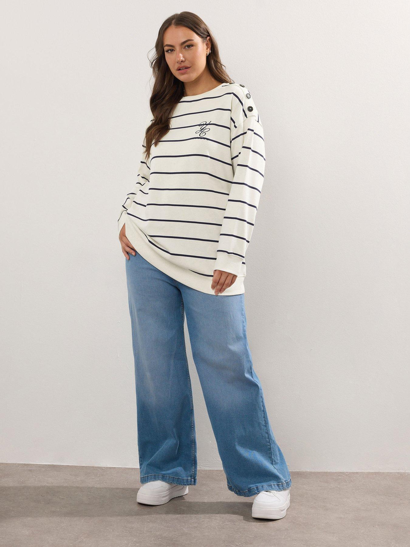 Image 3 of 4 of Yours Curve London Stripe Crew Neck Sweatshirt - Ivory