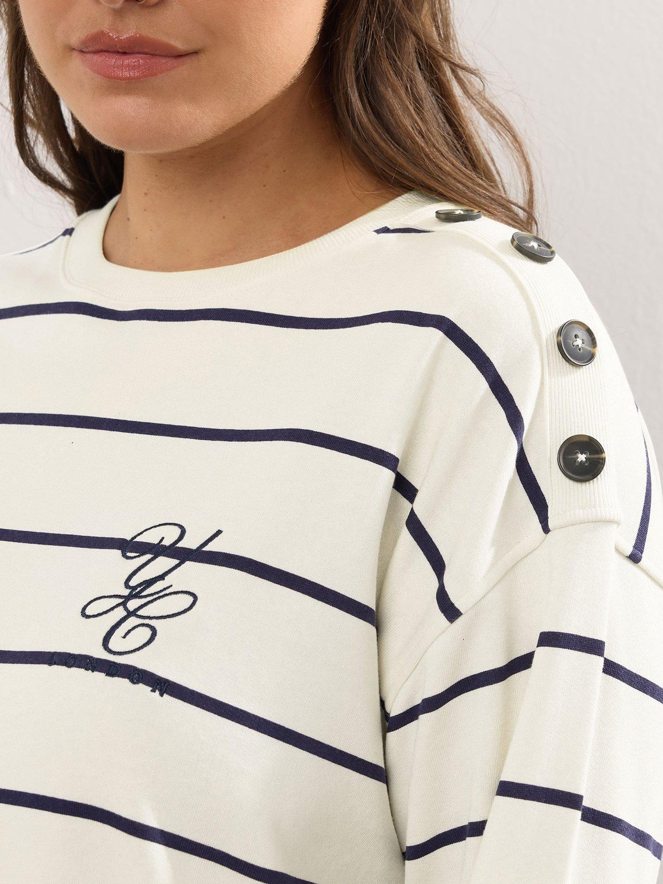 Image 4 of 4 of Yours Curve London Stripe Crew Neck Sweatshirt - Ivory