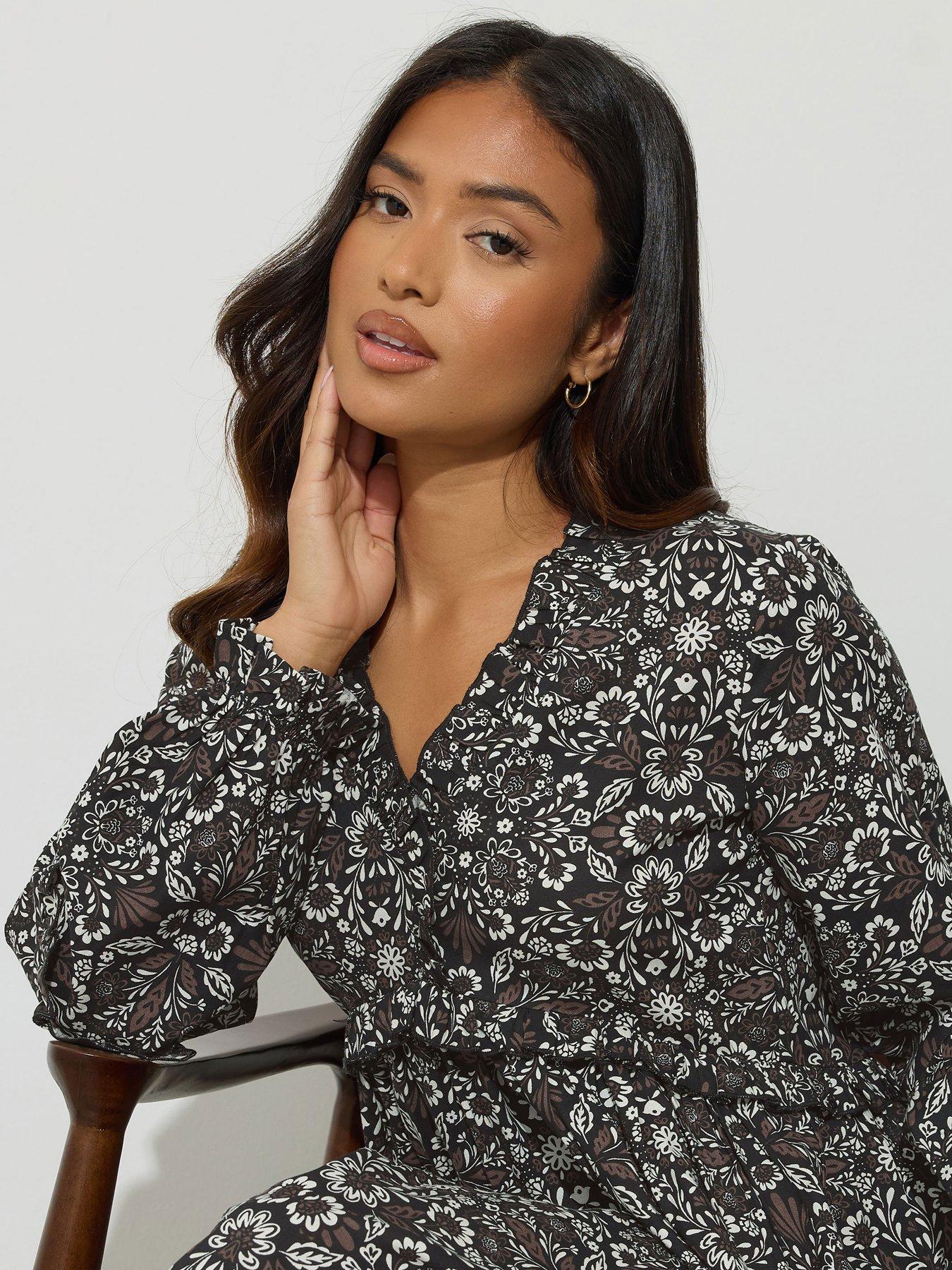 Image 4 of 4 of PixieGirl Petite Folk Floral Midaxi Dress - Brown