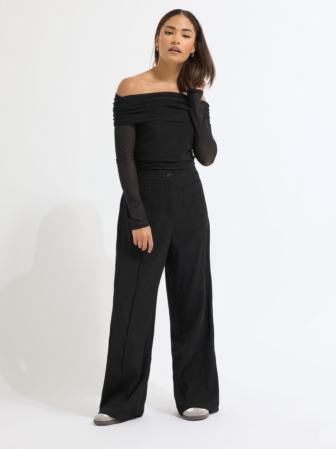 PixieGirl Petite Pocket Front Wide Leg Trouser - Black